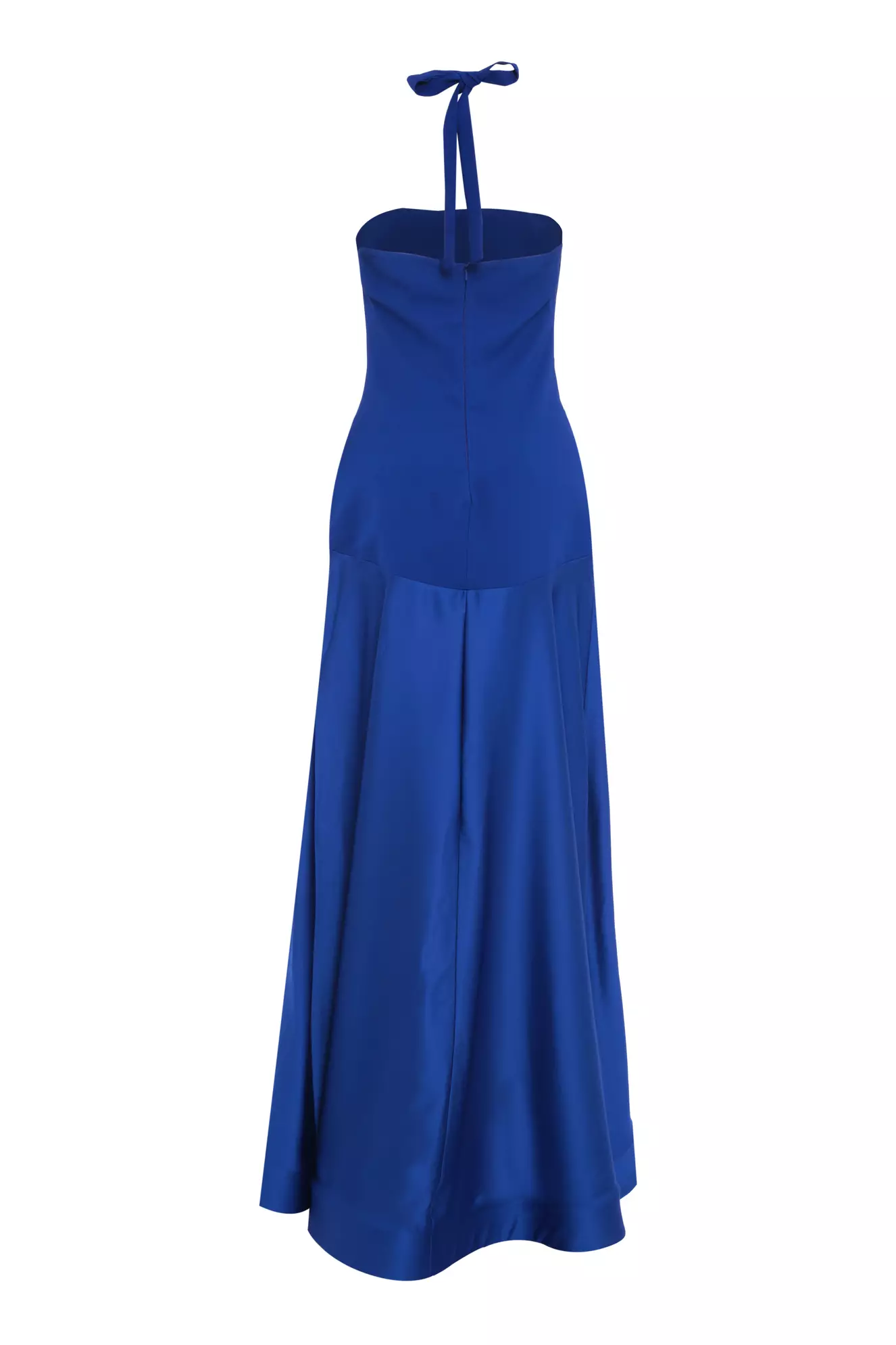 Blue Krep Saten Sleeveless Long Dress