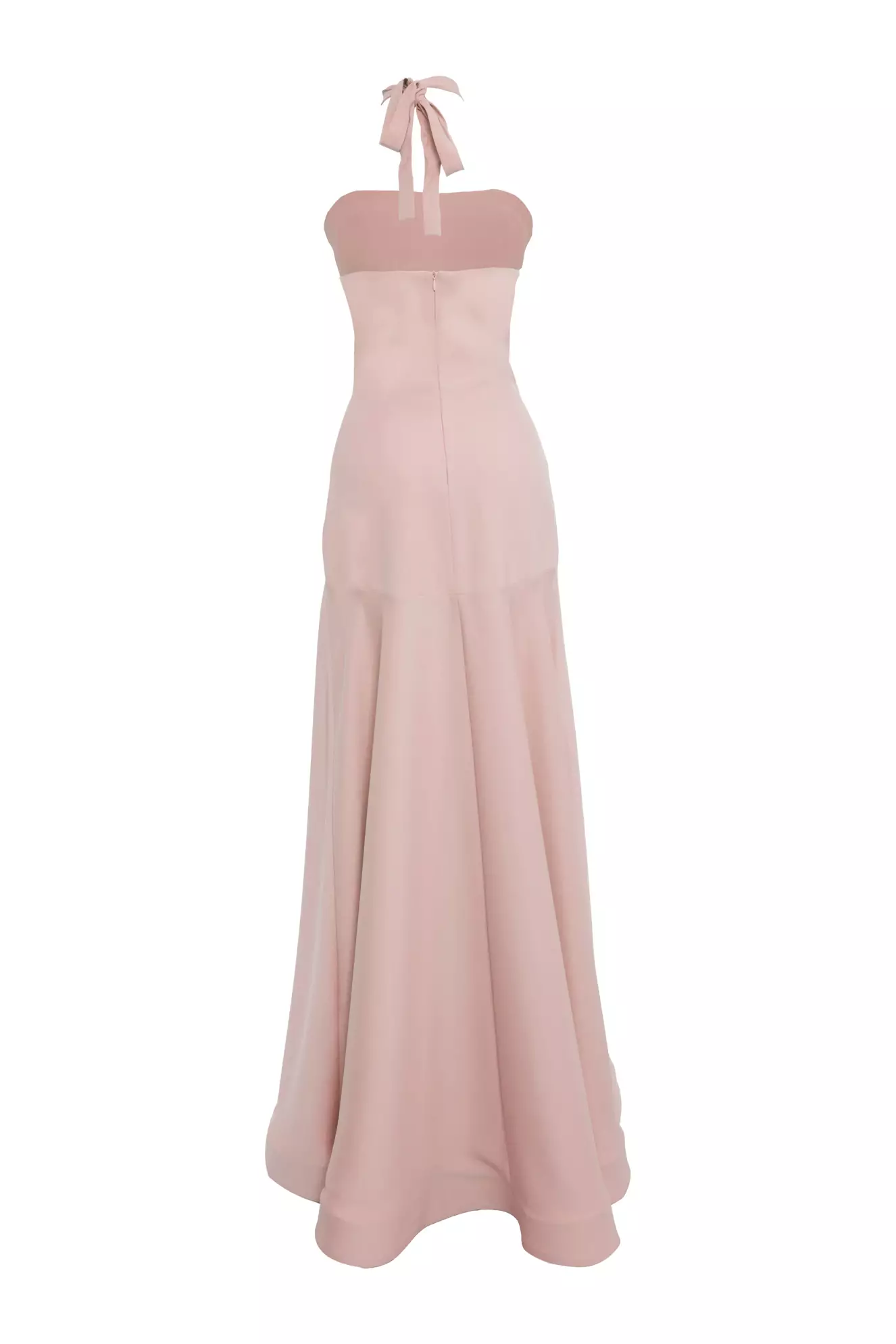 Light Pink Krep Saten Sleeveless Long Dress