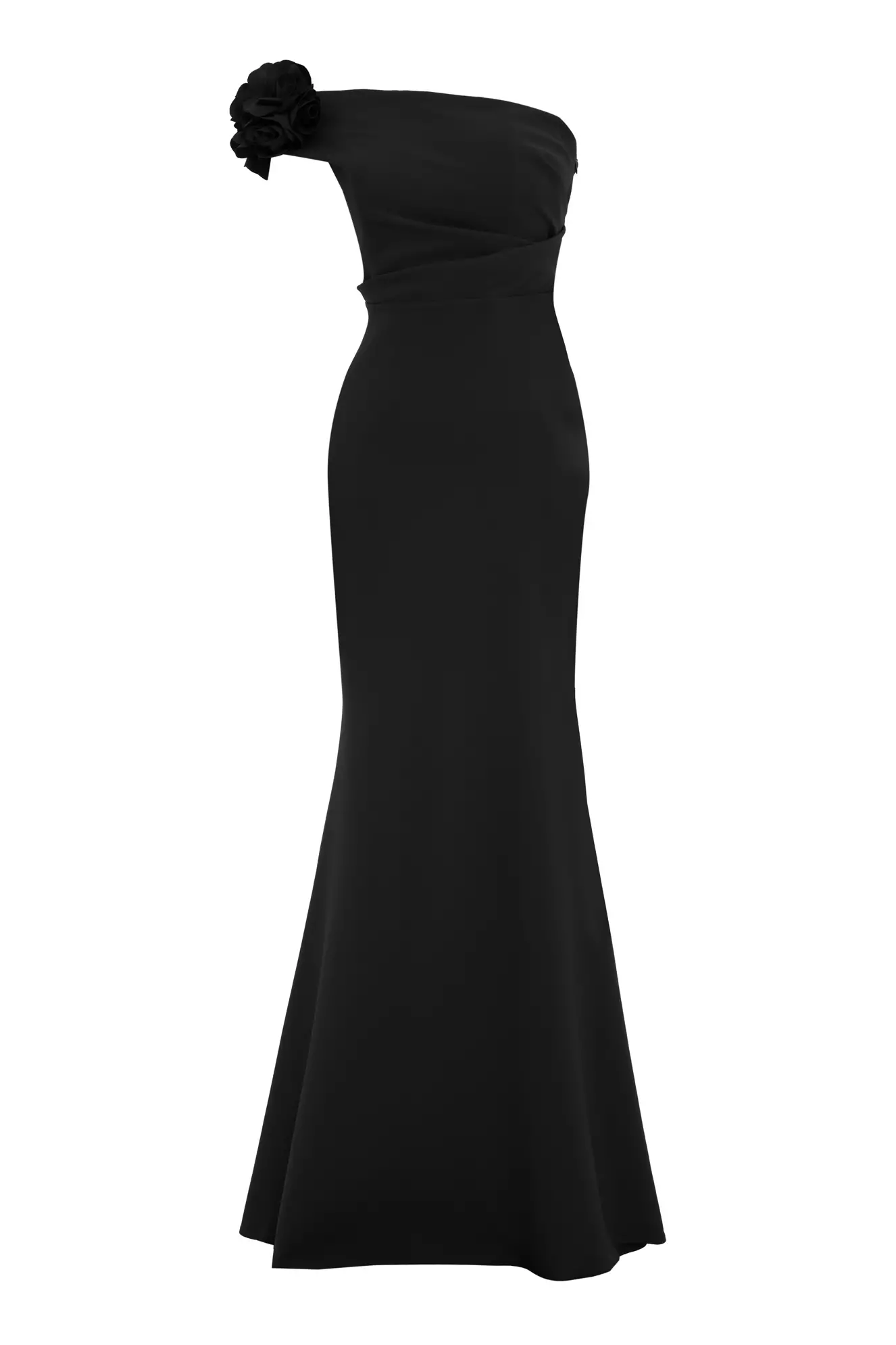 Black Crepe One Arm Long Dress