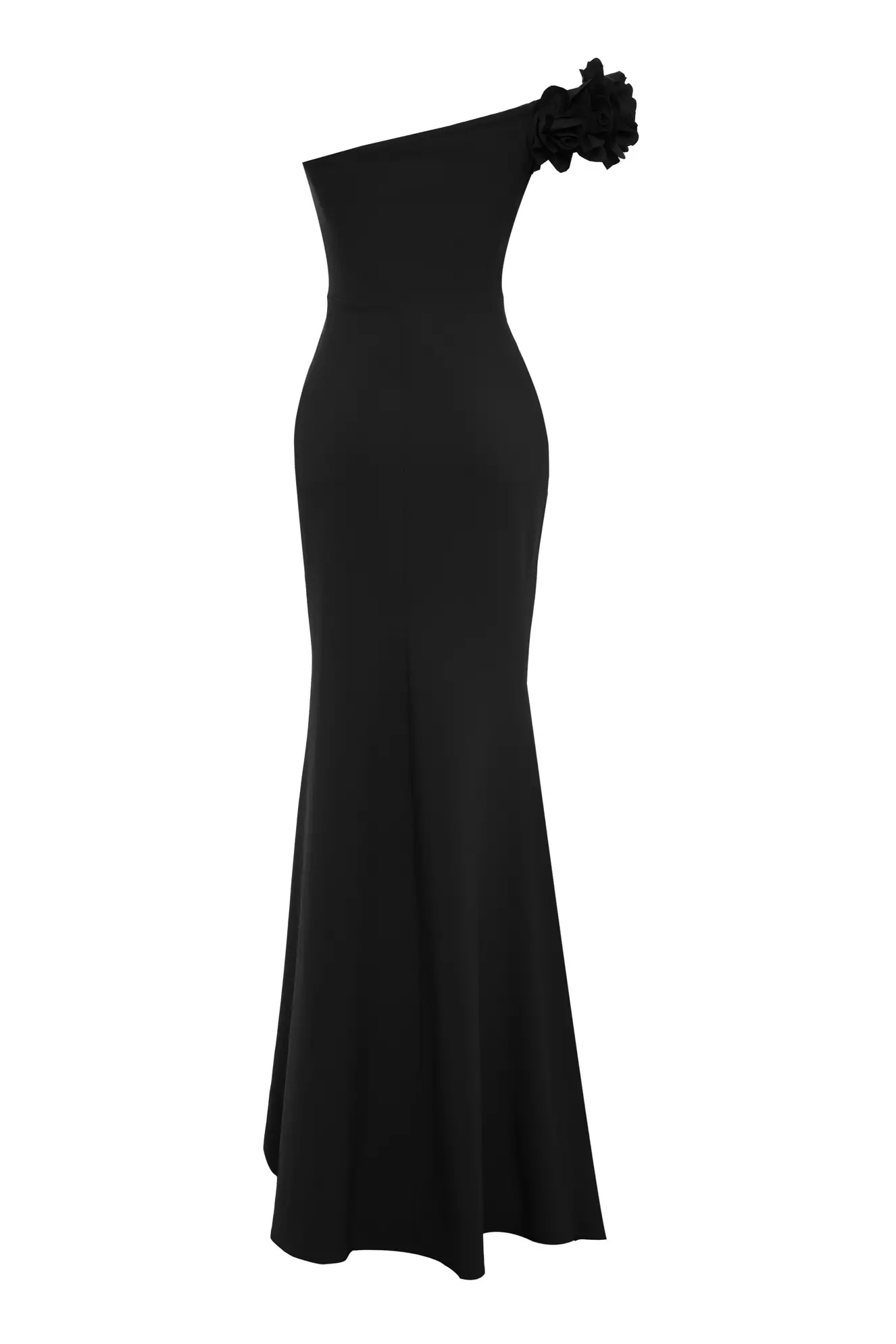 Black Crepe One Arm Long Dress