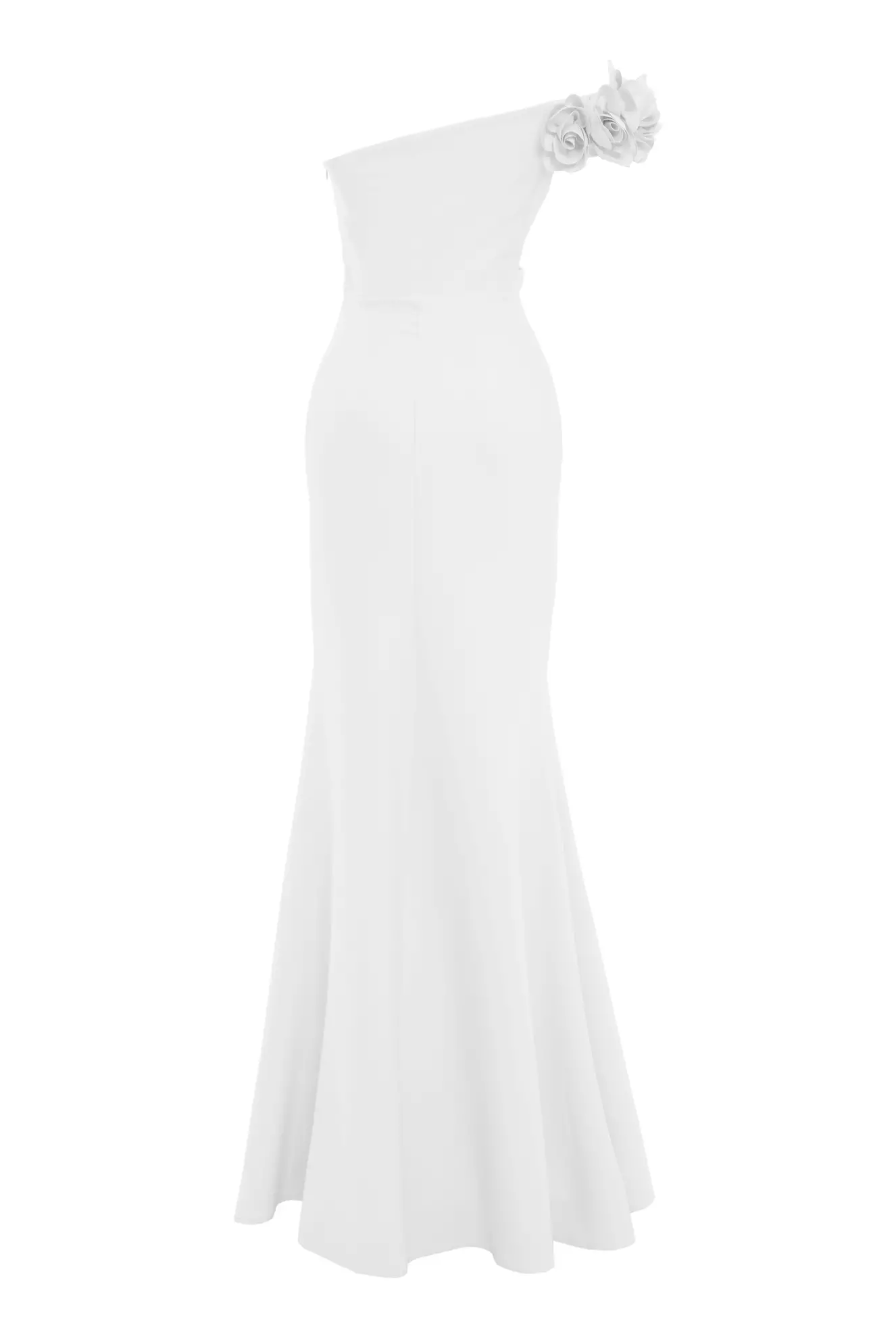White Crepe One Arm Long Dress