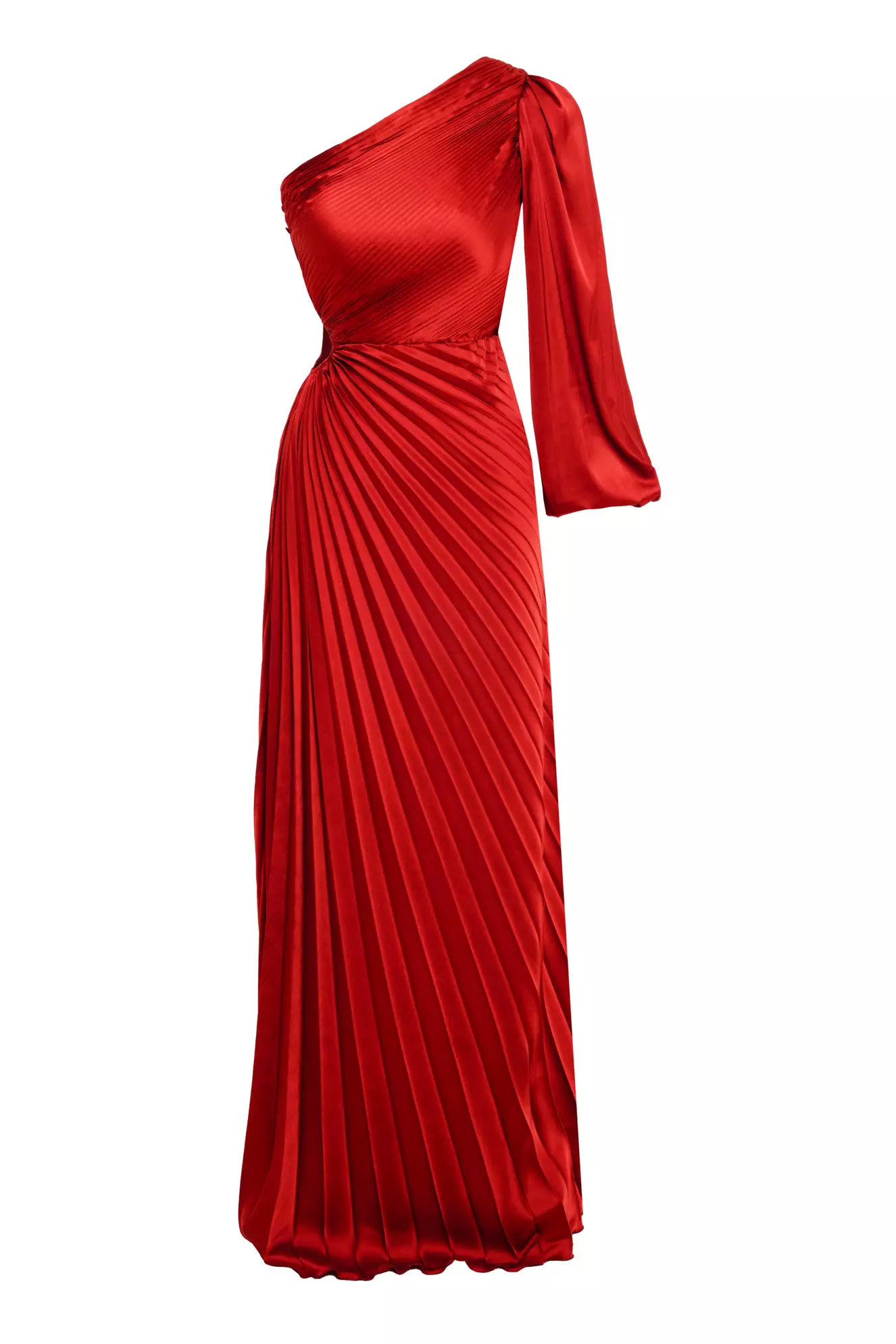 Red Satin One Arm Long Dress