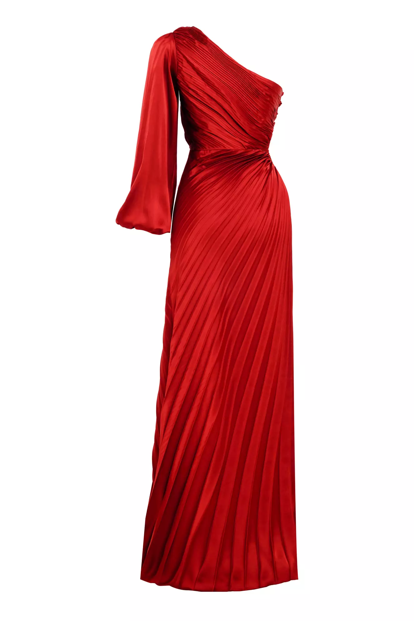 Red Satin One Arm Long Dress