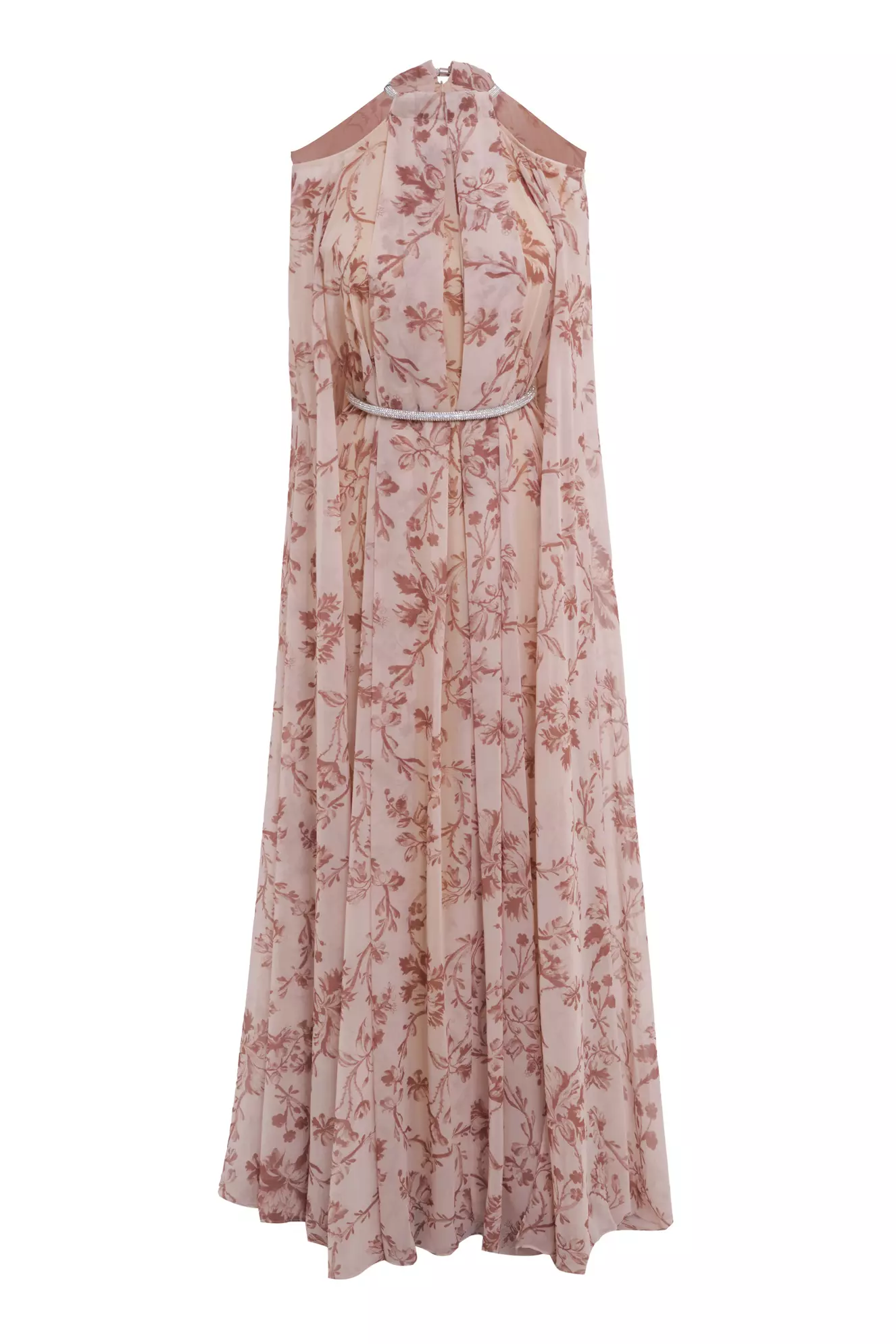 Printed sifon long sleeve long dress