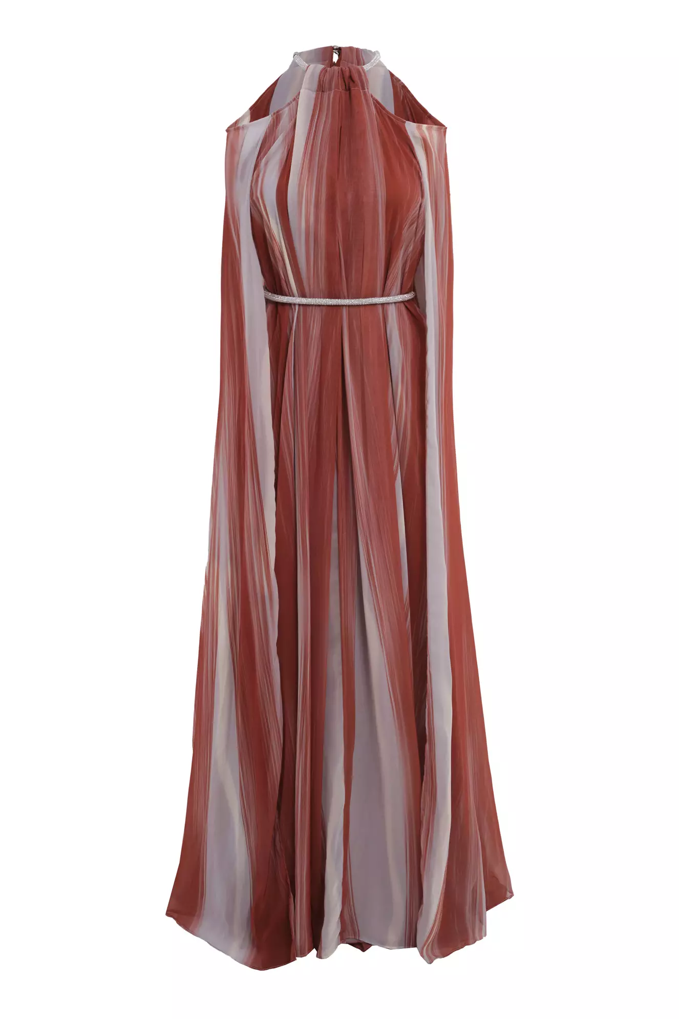 Printed Sifon Long Sleeve Long Dress
