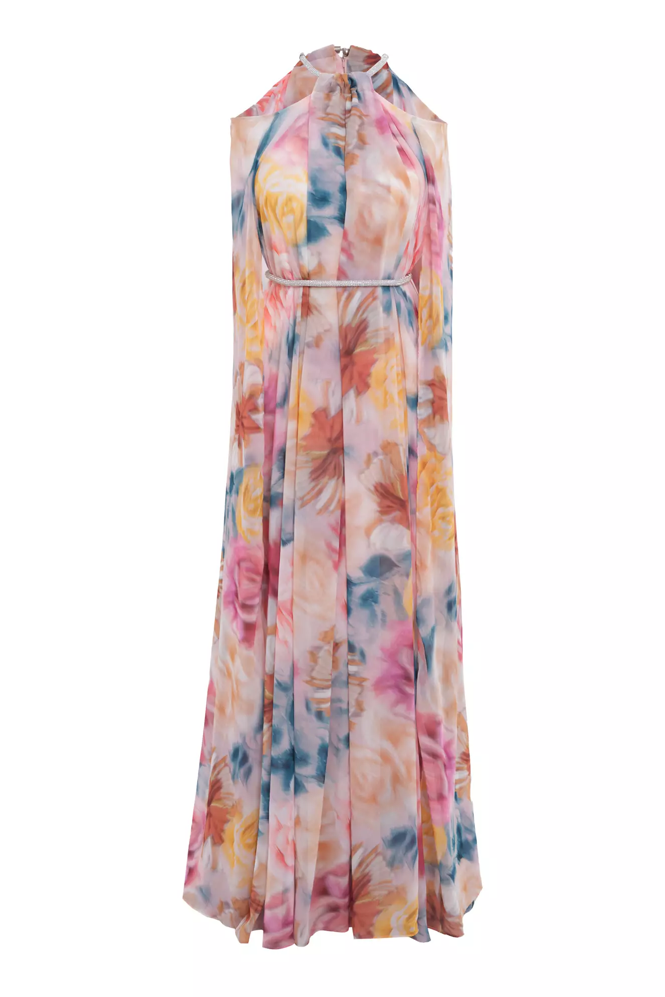 Printed Sifon Long Sleeve Long Dress
