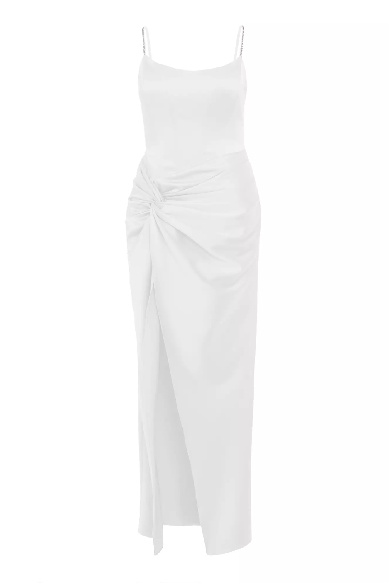 White Plus Size Satin Sleeveless Long Dress