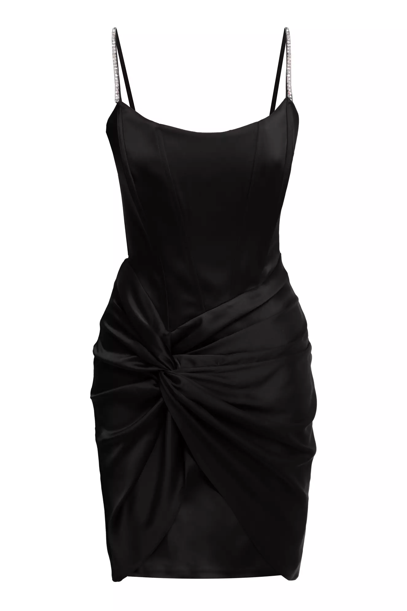 Black Satin Sleeveless Mini Dress