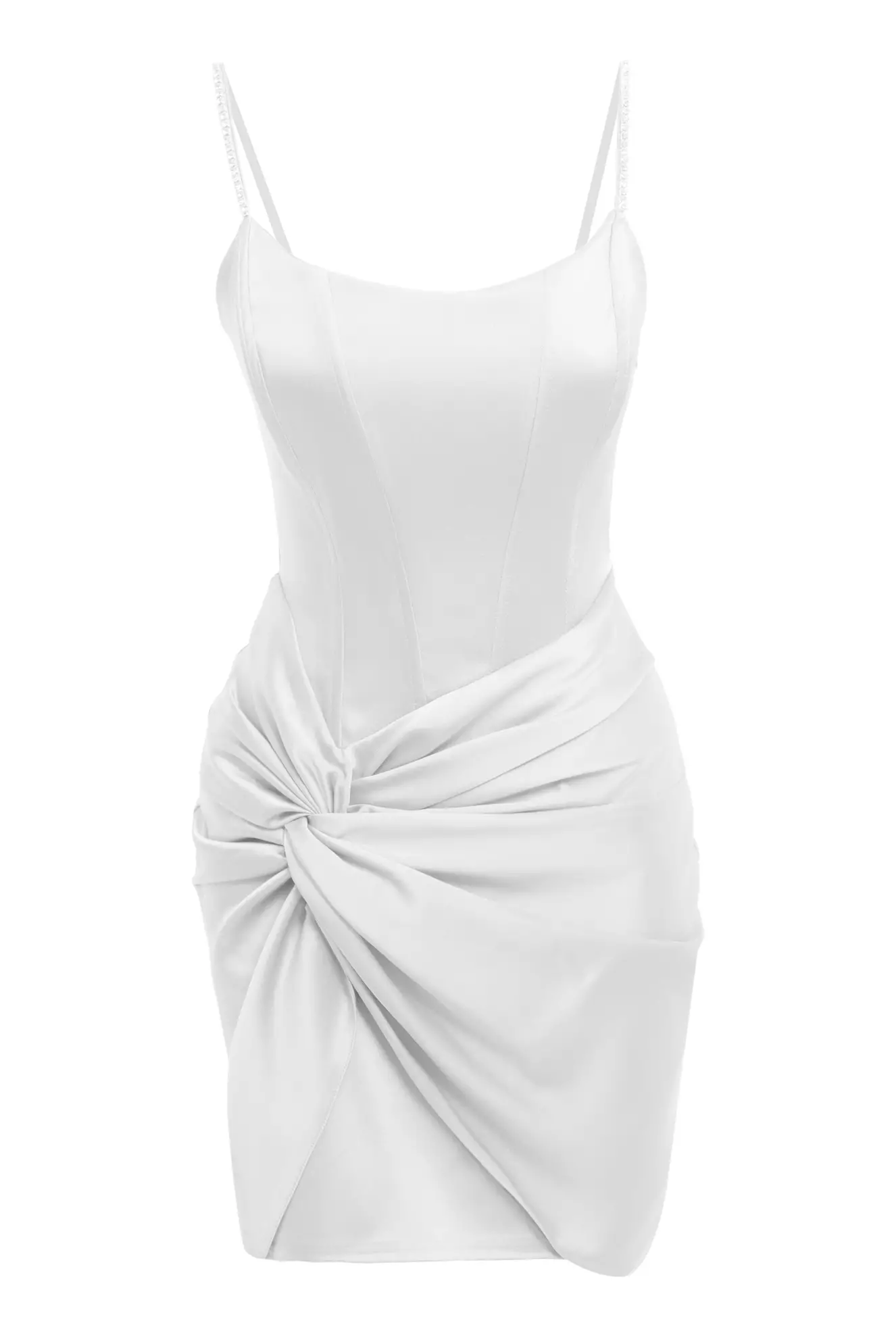 White satin sleeveless mini dress