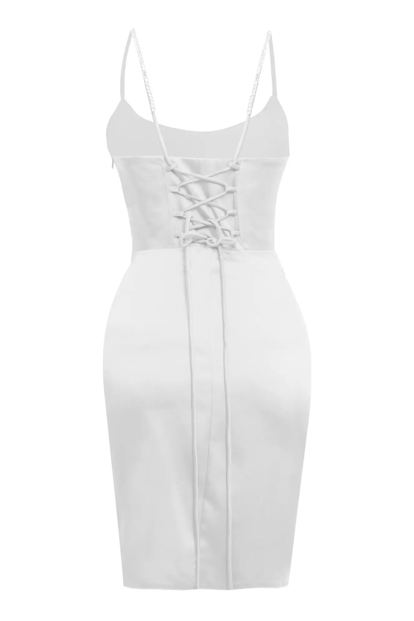 White satin sleeveless mini dress