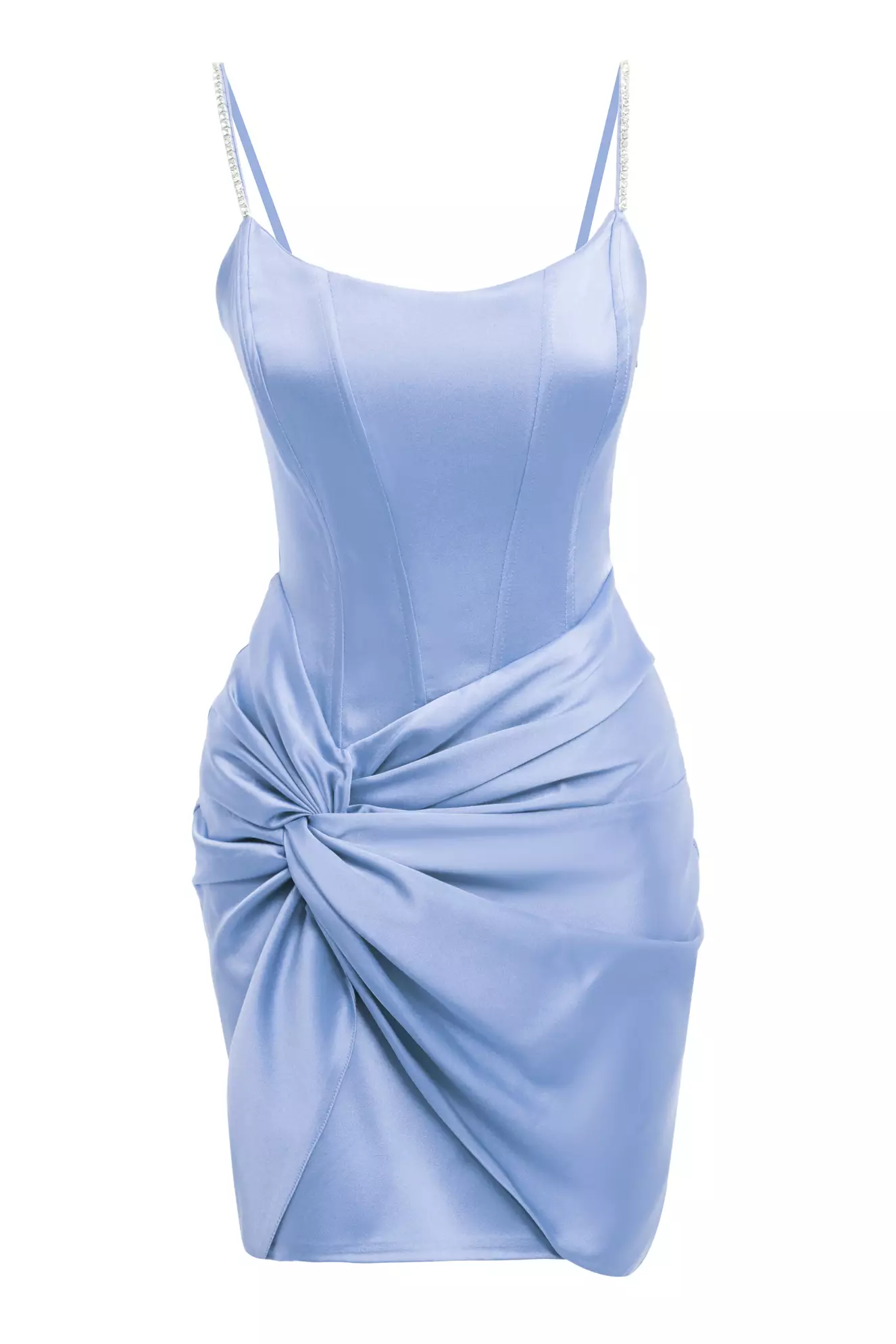 Blue satin sleeveless mini dress