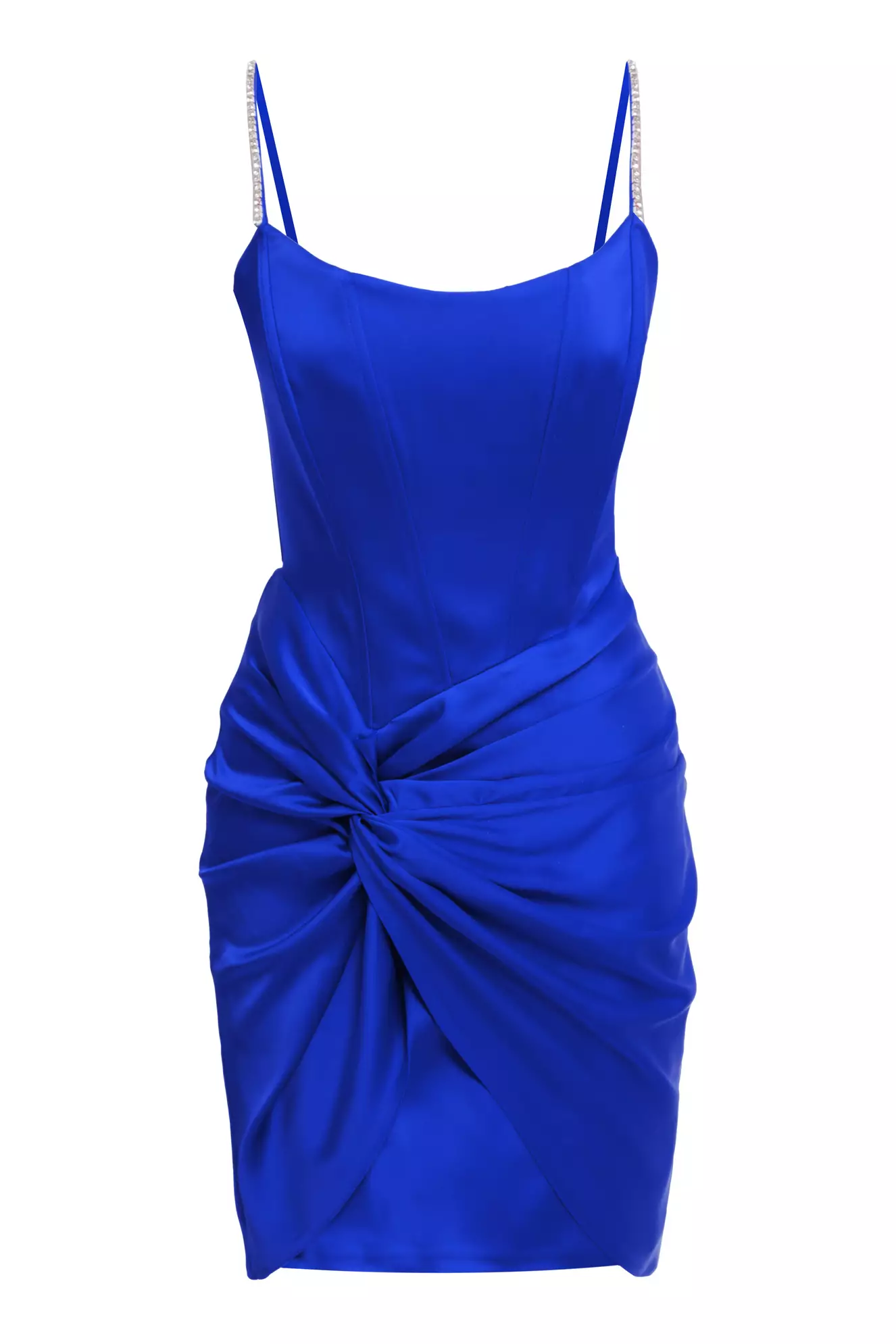 Blue Satin Sleeveless Mini Dress