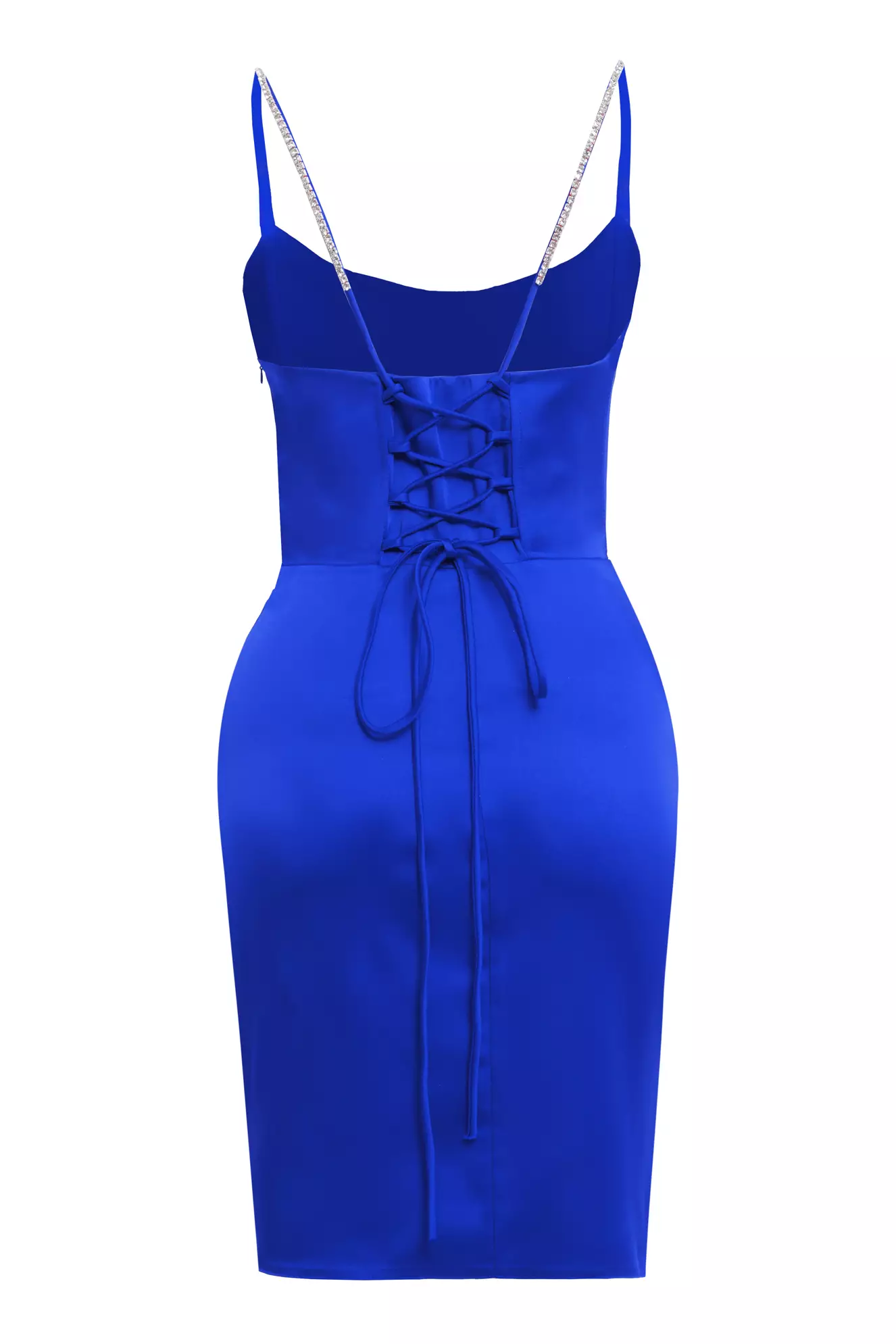 Blue Satin Sleeveless Mini Dress