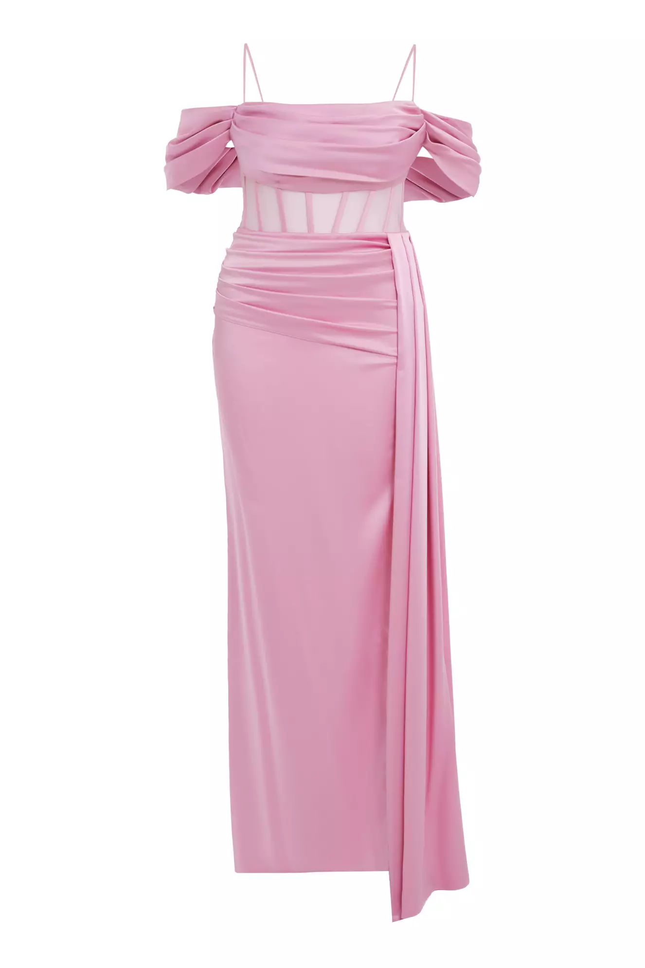 Pink Plus Size Satin Sleeveless Long Dress