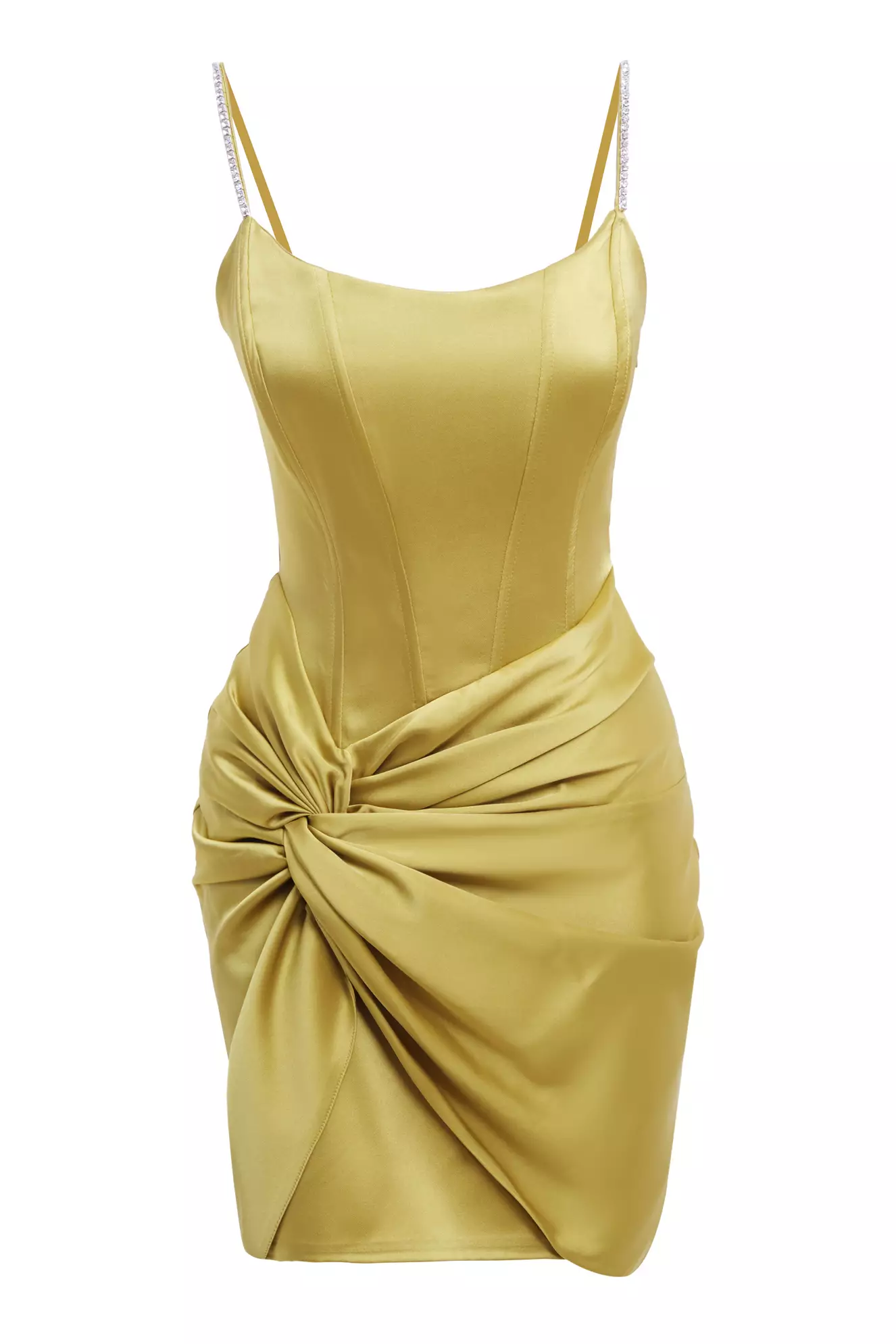 Pistachio green satin sleeveless mini dress