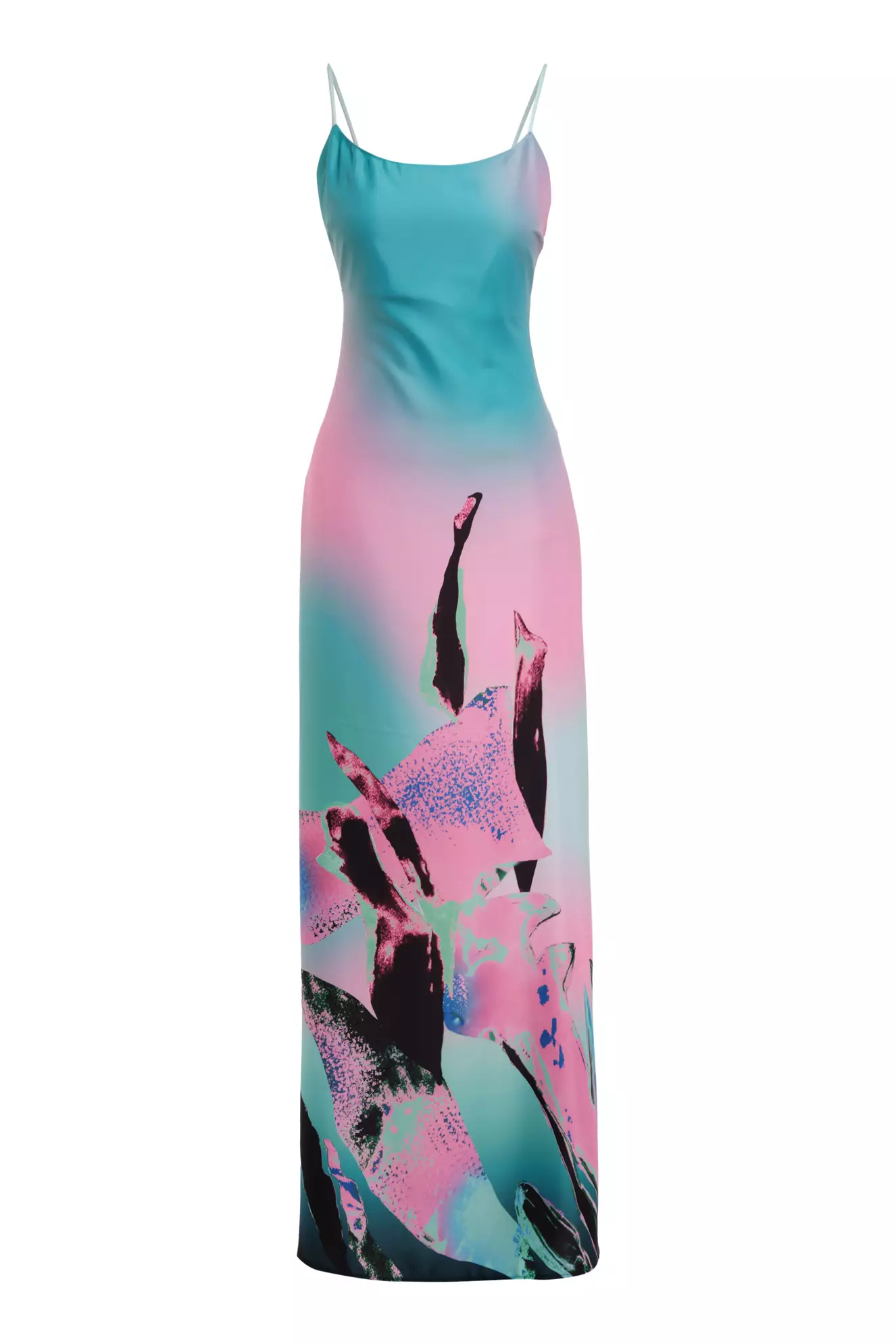 Printed Satin Sleeveless Long Dress