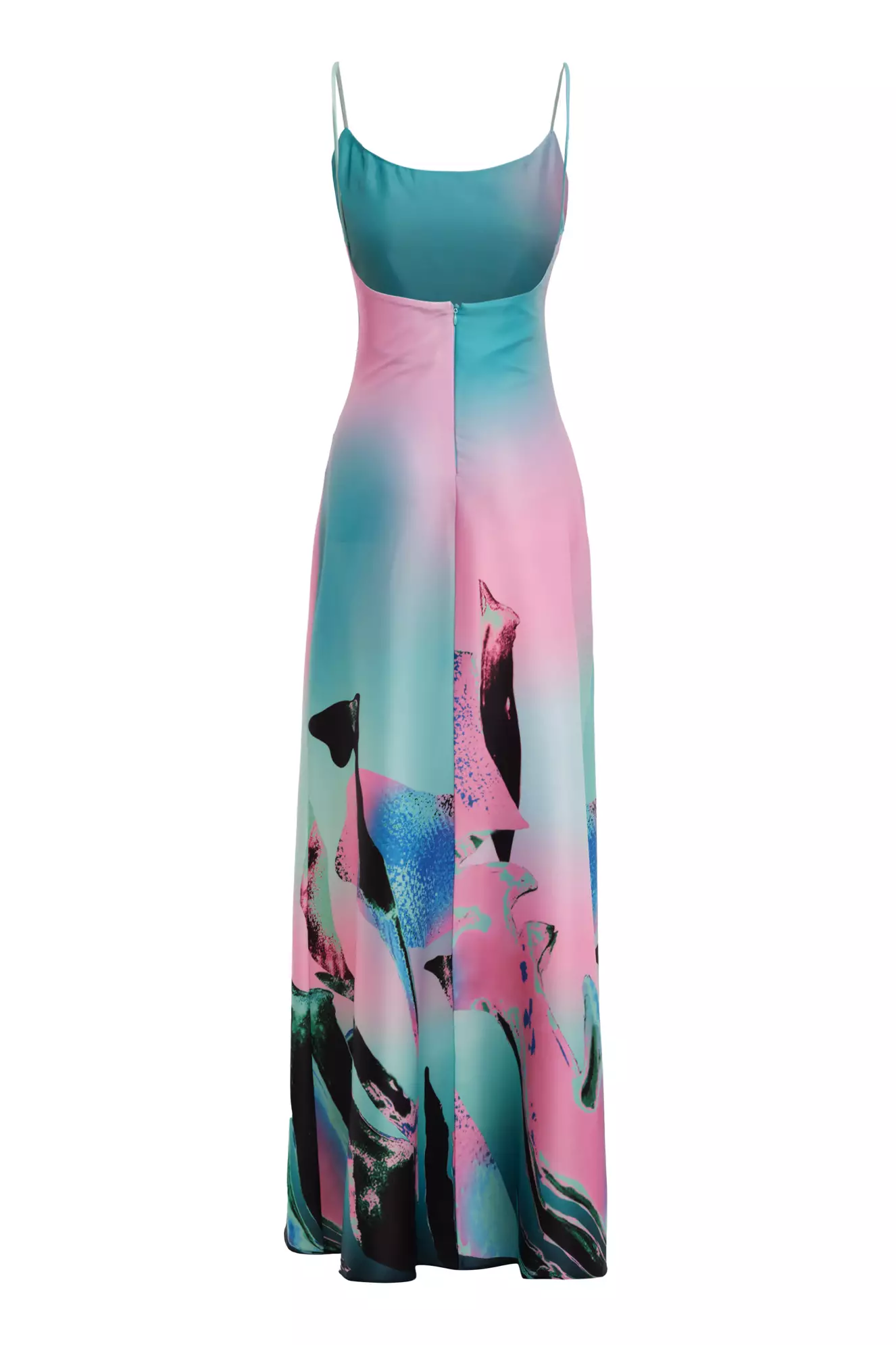 Printed Satin Sleeveless Long Dress