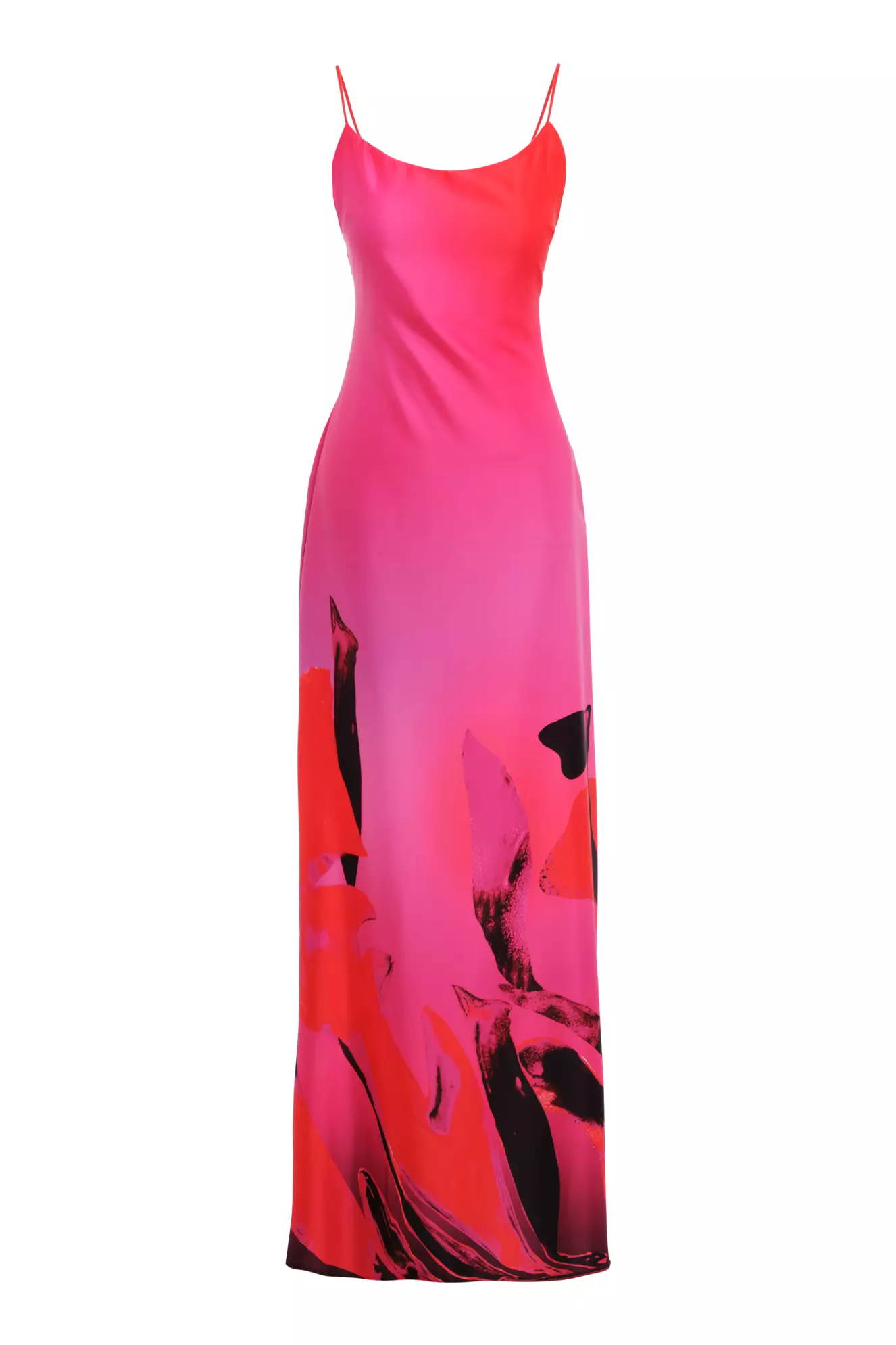 Printed satin sleeveless long dress