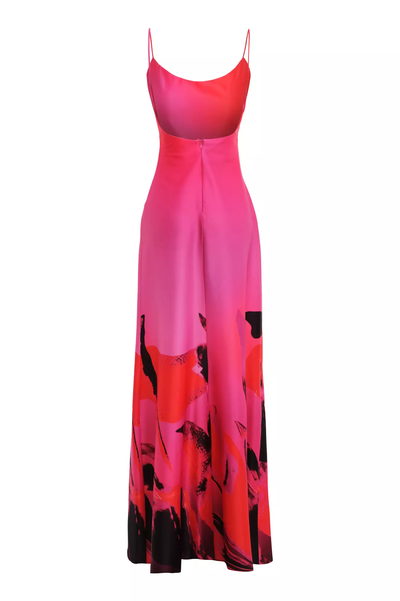 Printed satin sleeveless long dress