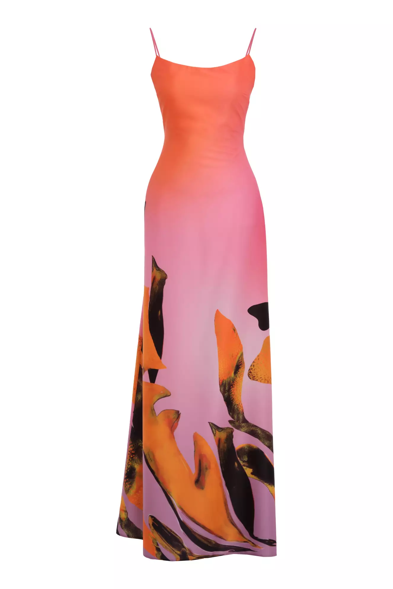 Printed satin sleeveless long dress