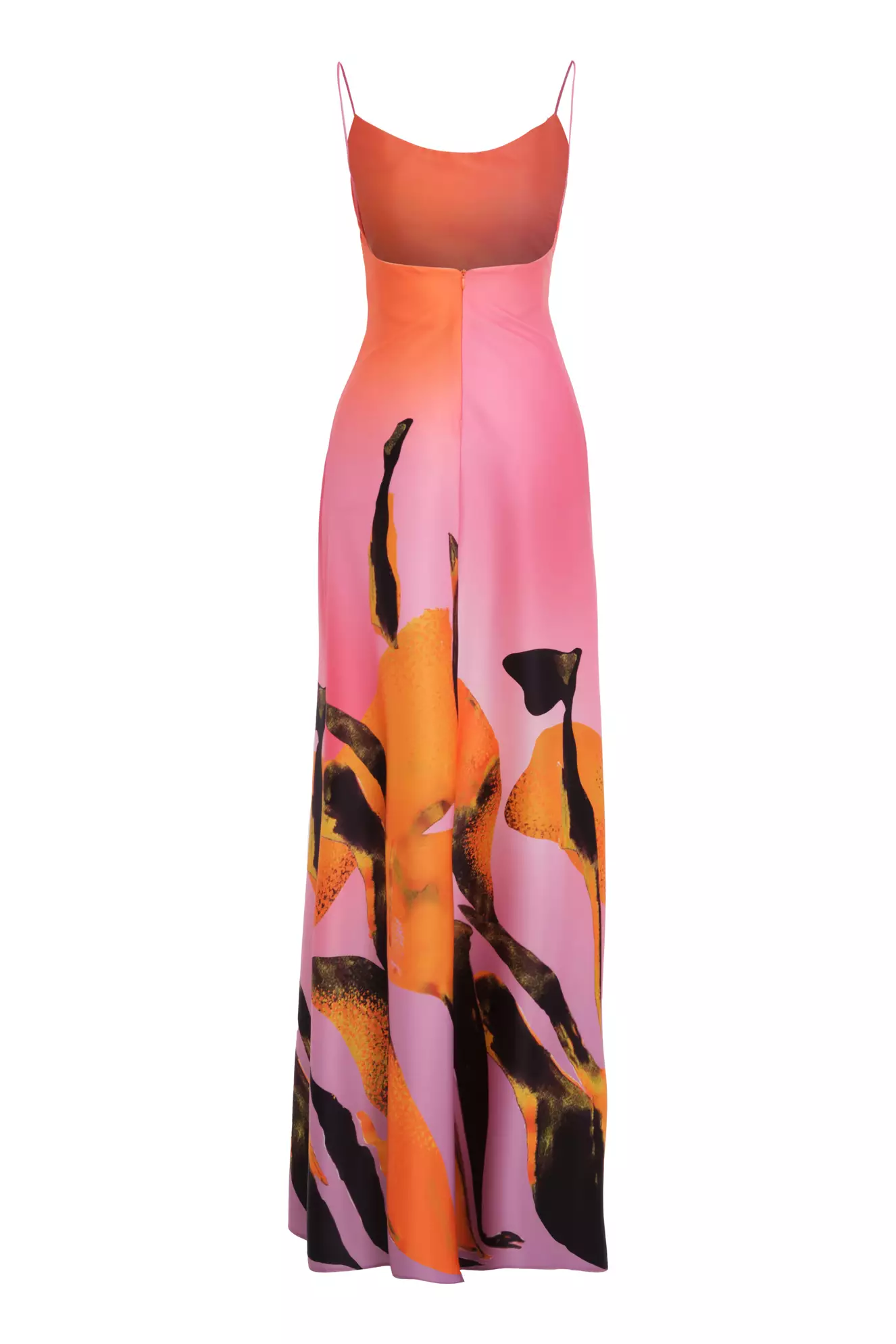 Printed satin sleeveless long dress