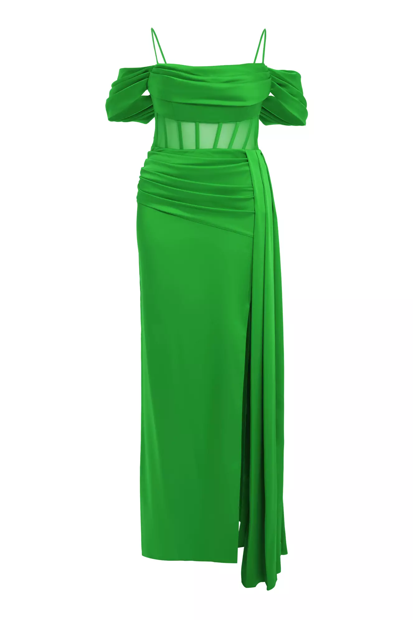 Green Plus Size Satin Sleeveless Long Dress