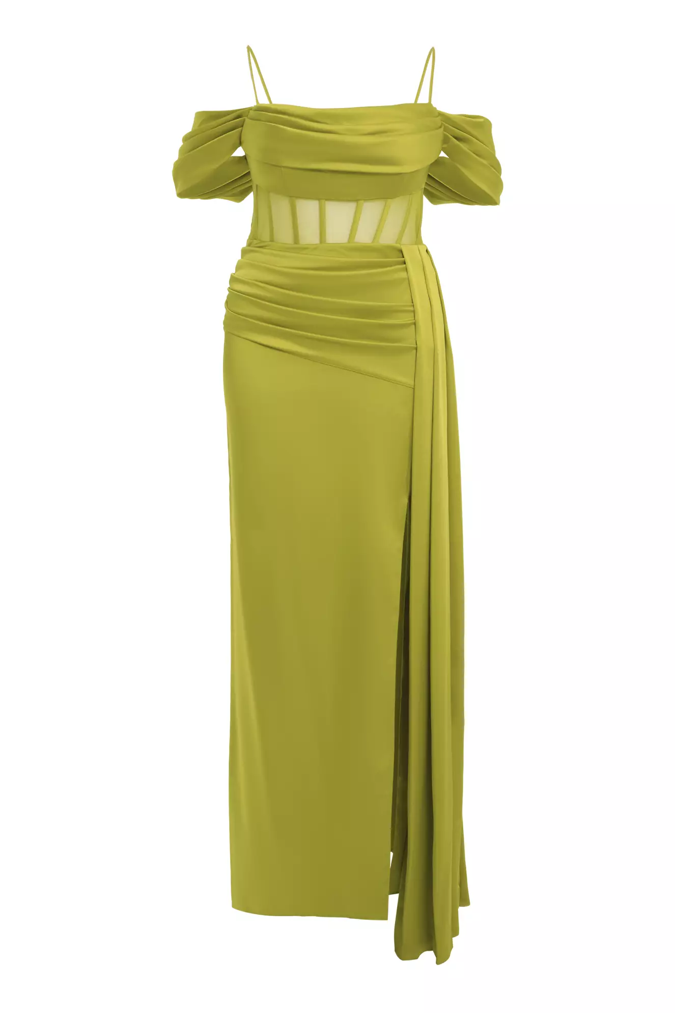 Pistachio green plus size satin sleeveless long dress