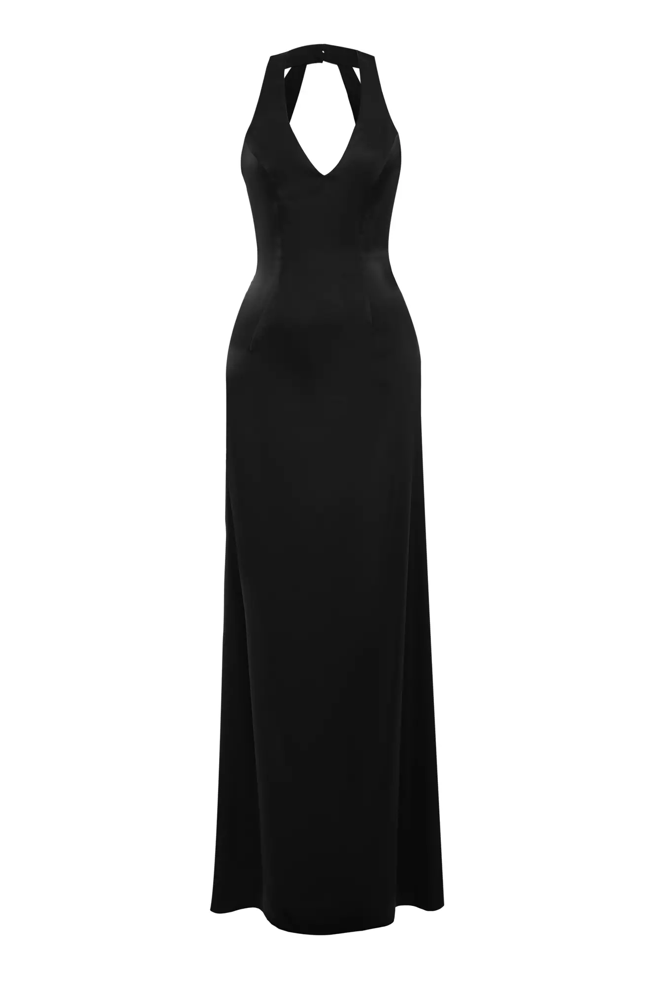 Black Satin Sleeveless Long Dress