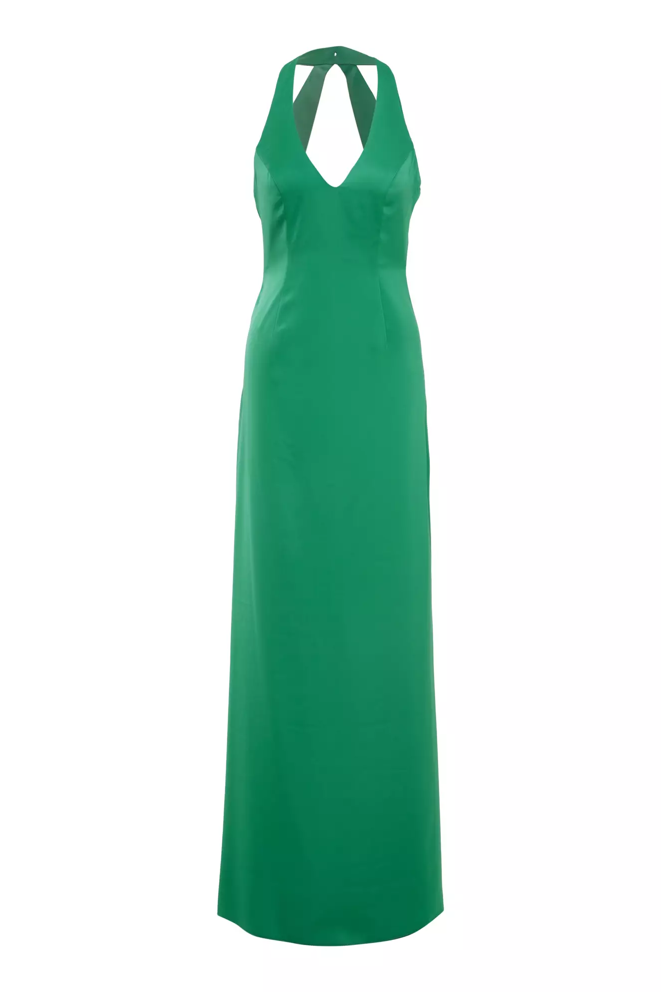 Green Satin Sleeveless Long Dress