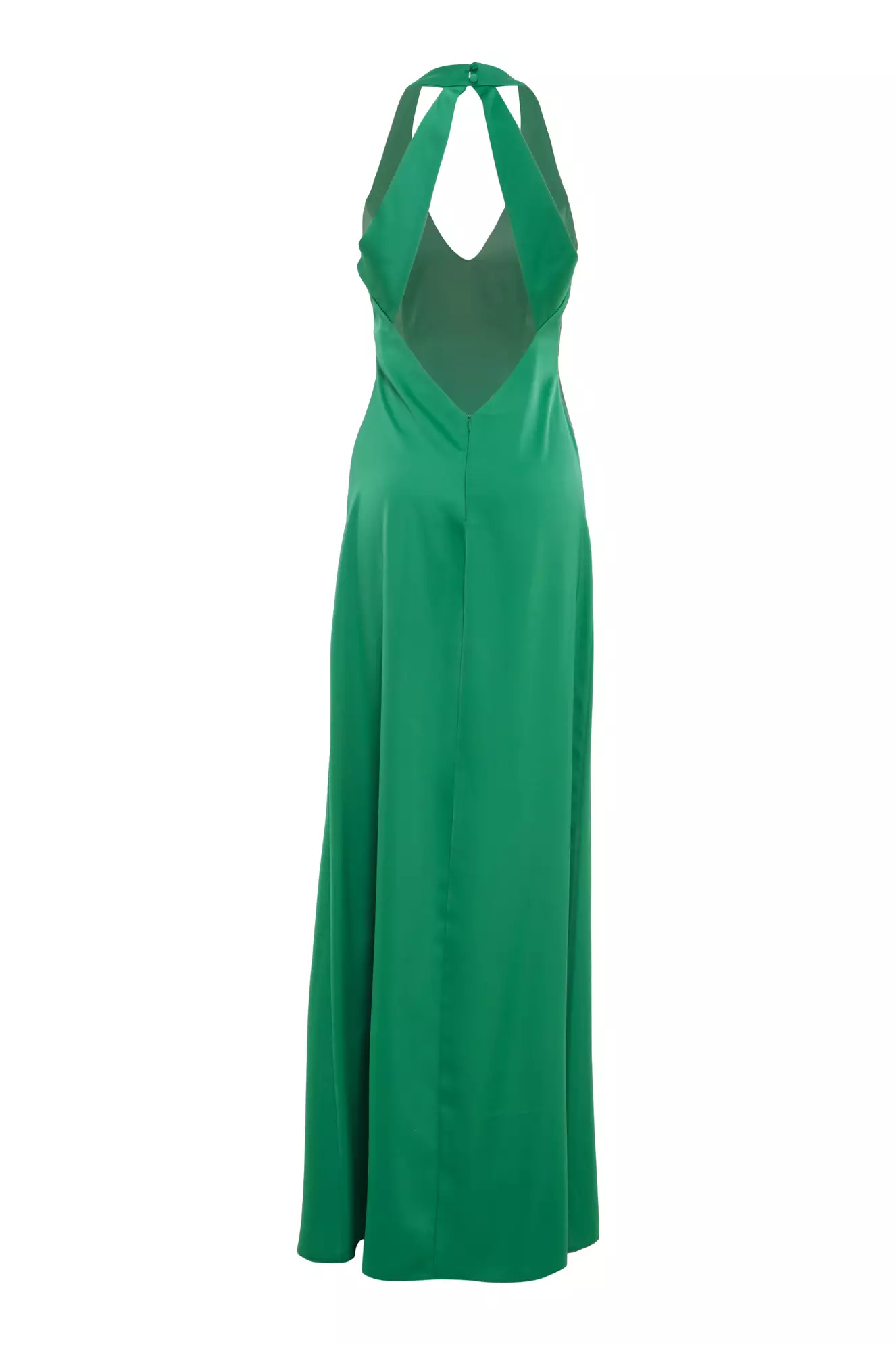 Green Satin Sleeveless Long Dress