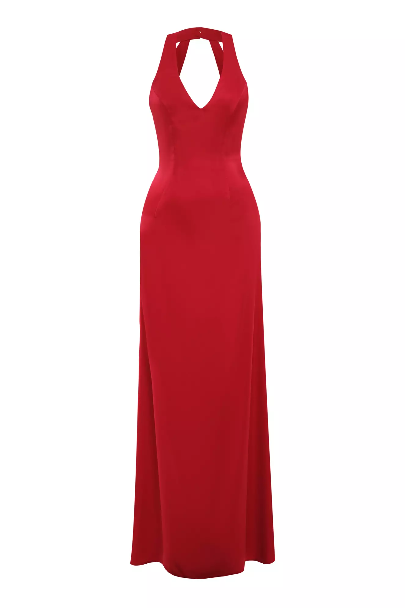 Red Satin Sleeveless Long Dress