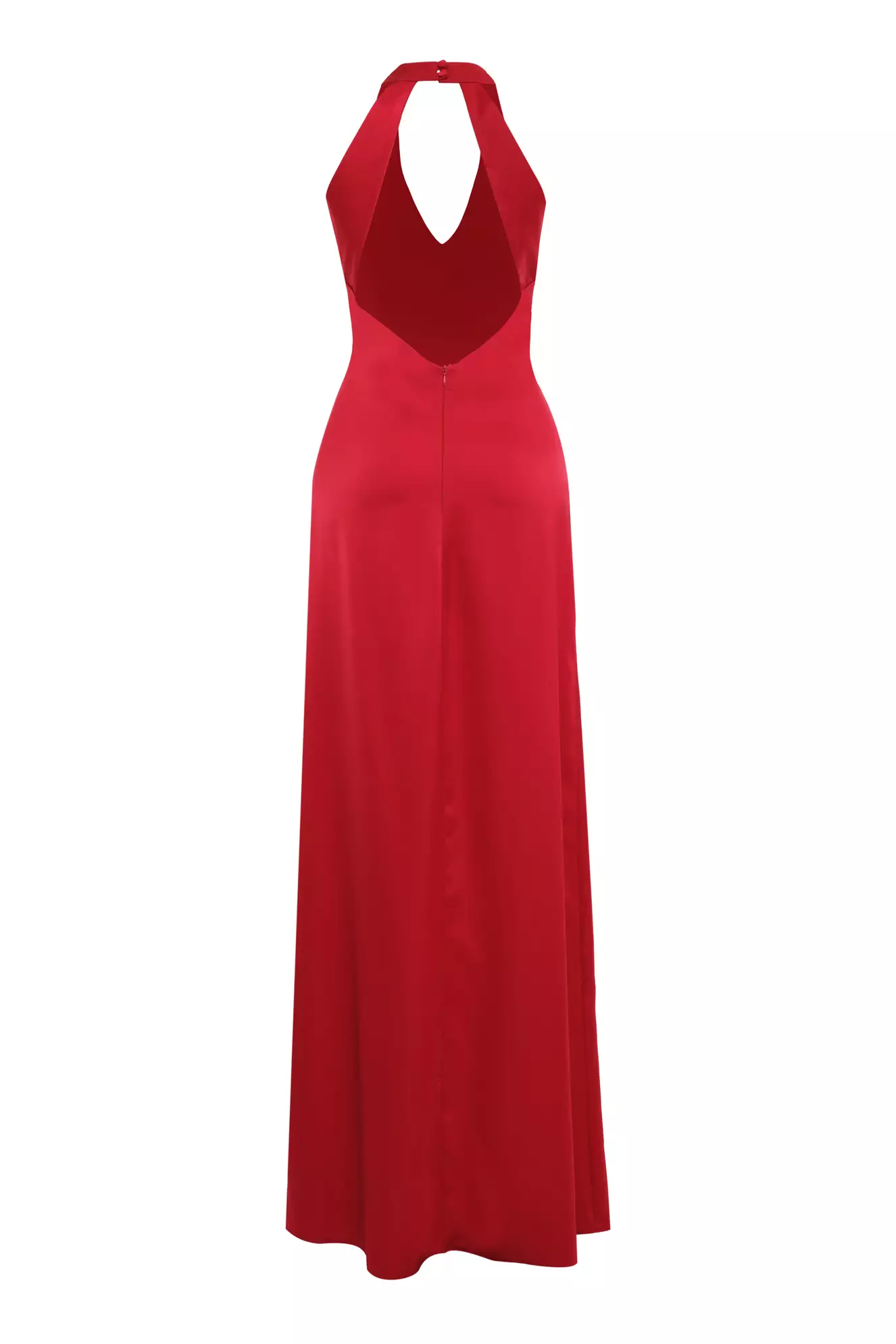 Red Satin Sleeveless Long Dress
