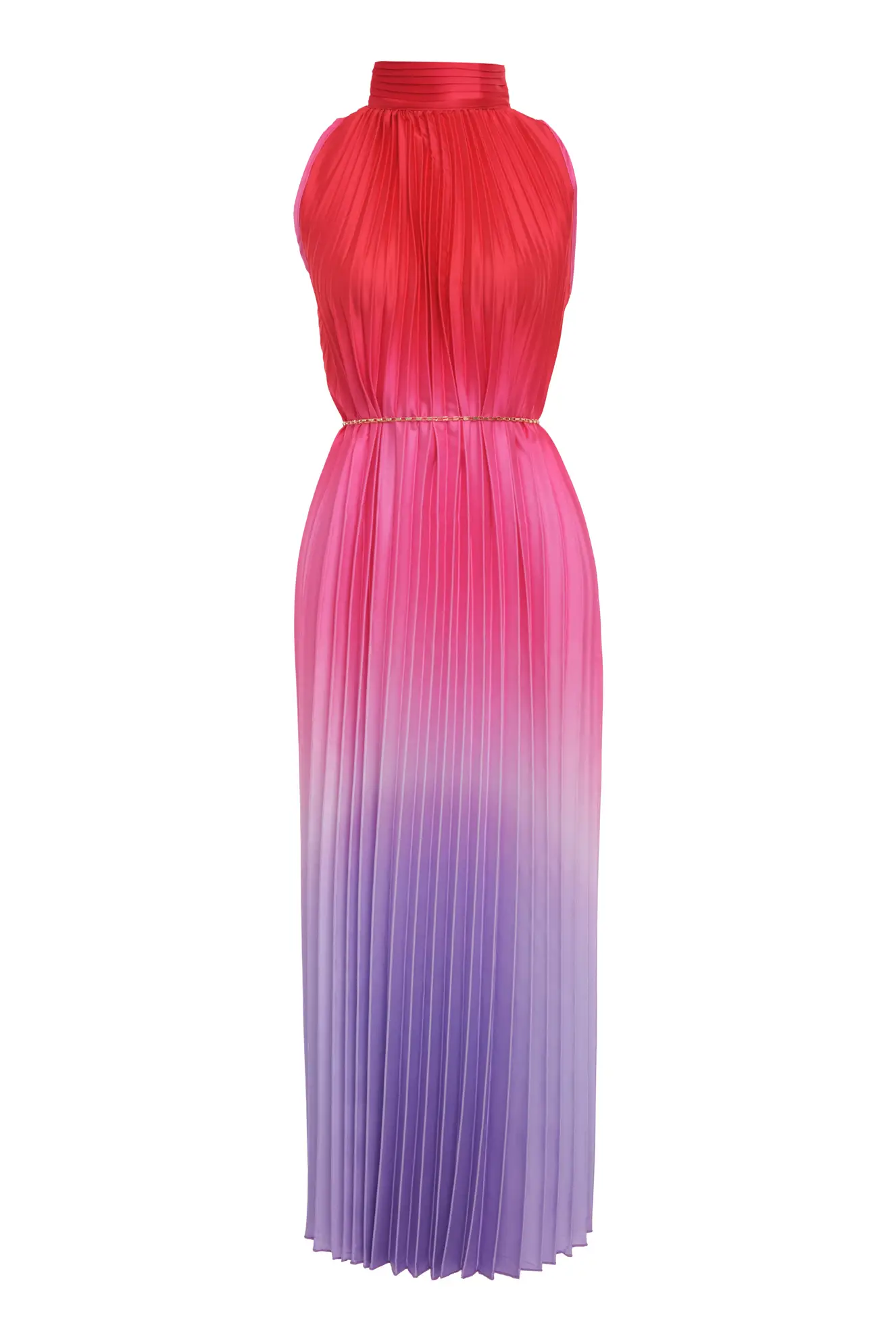 Printed Satin Sleeveless Long Dress