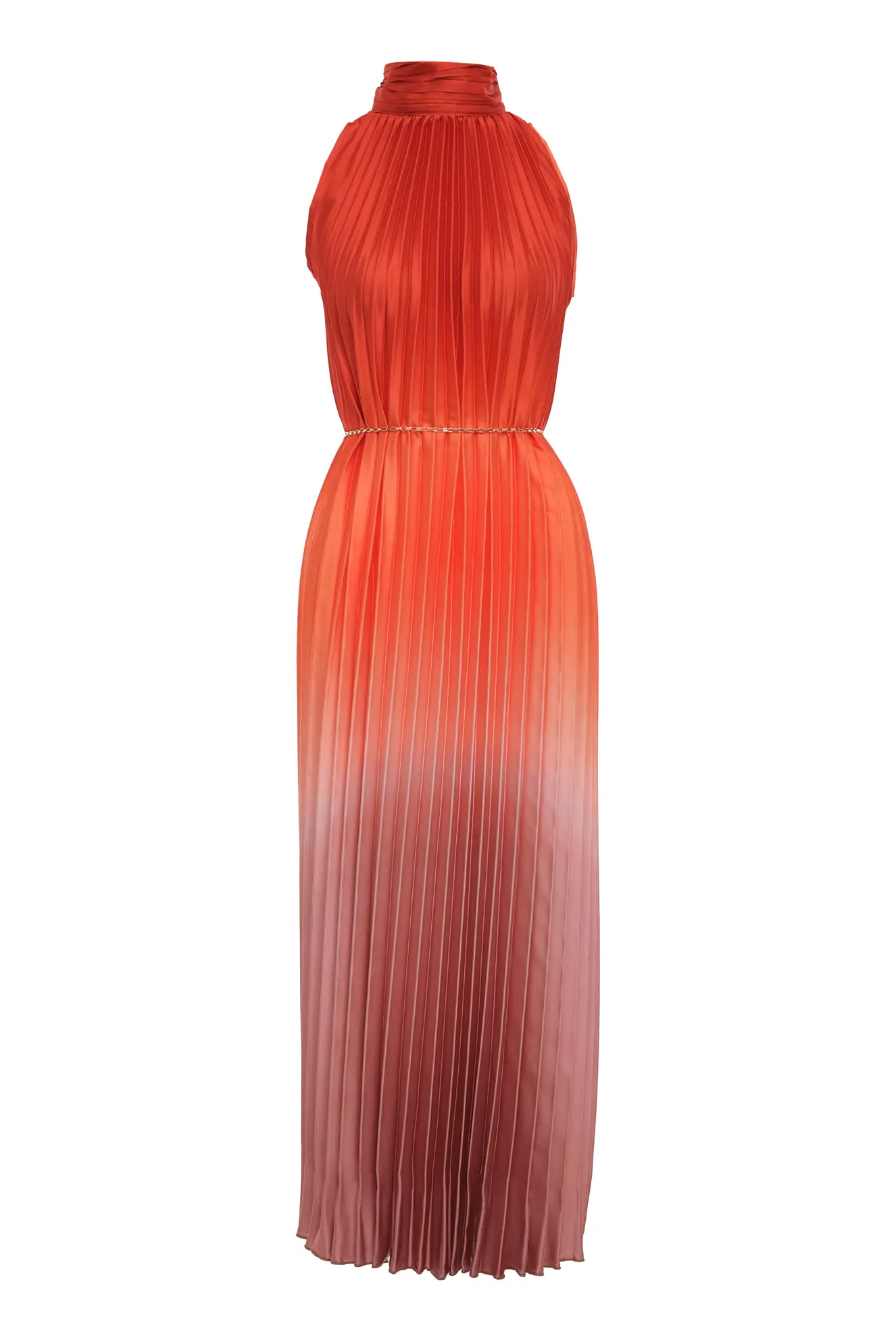 Printed satin sleeveless long dress
