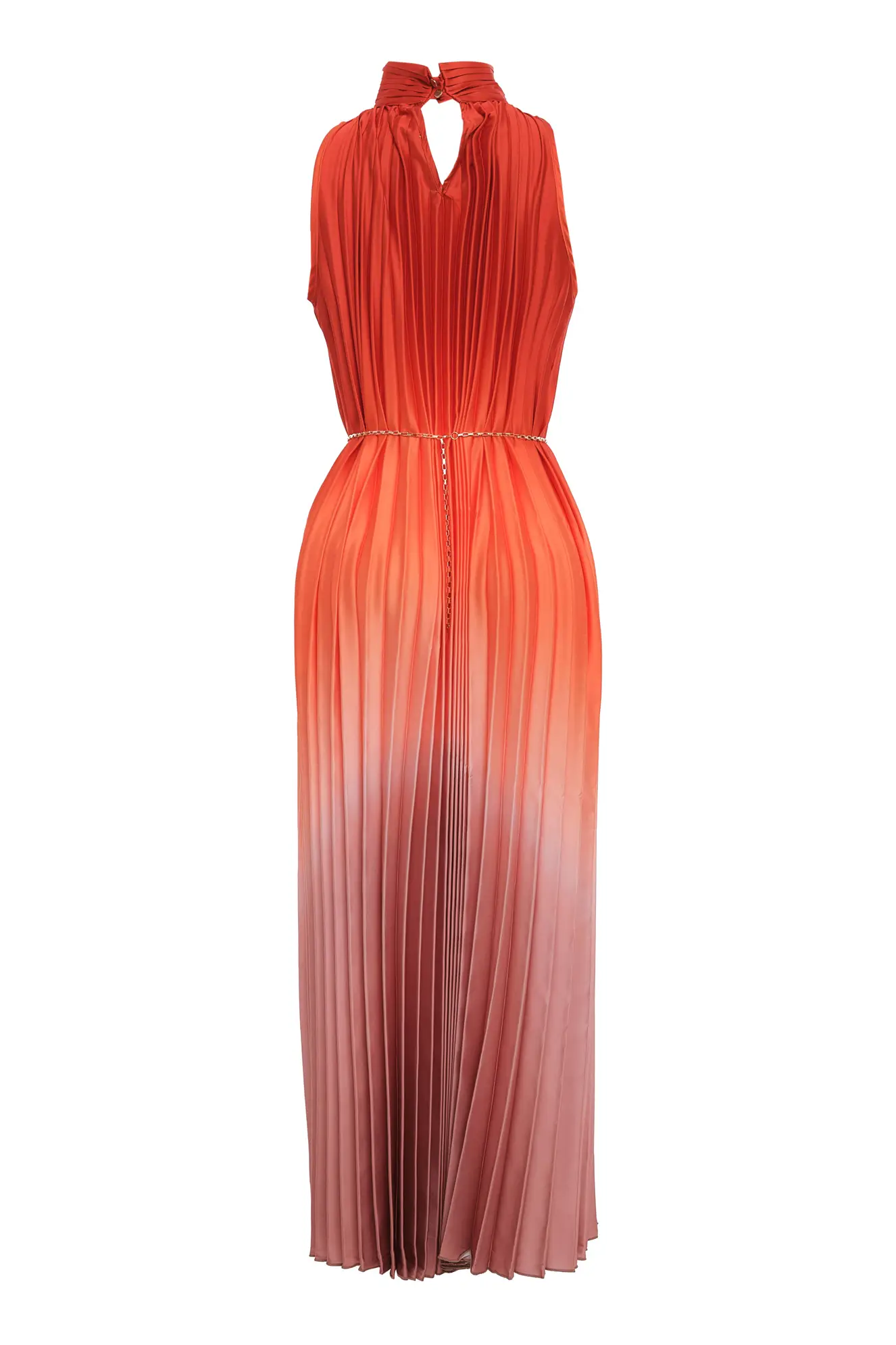 Printed satin sleeveless long dress