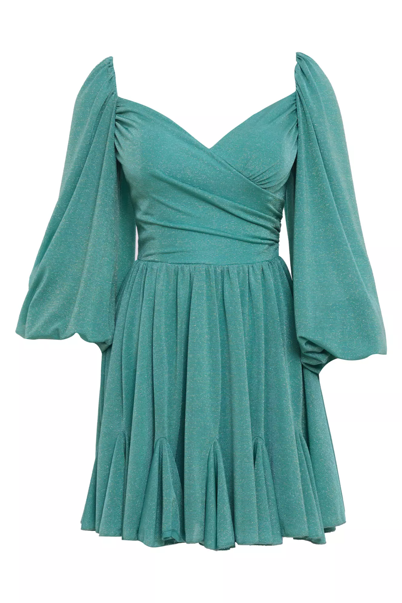 Green Knitted Long Sleeve Mini Dress