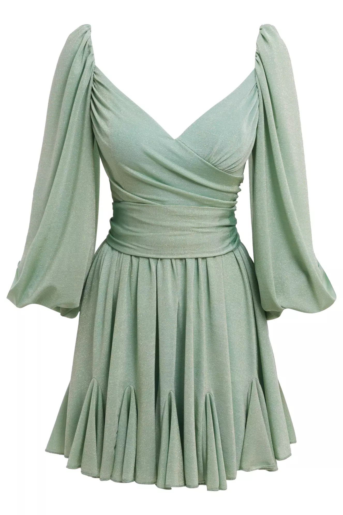 Mint green knitted long sleeve mini dress