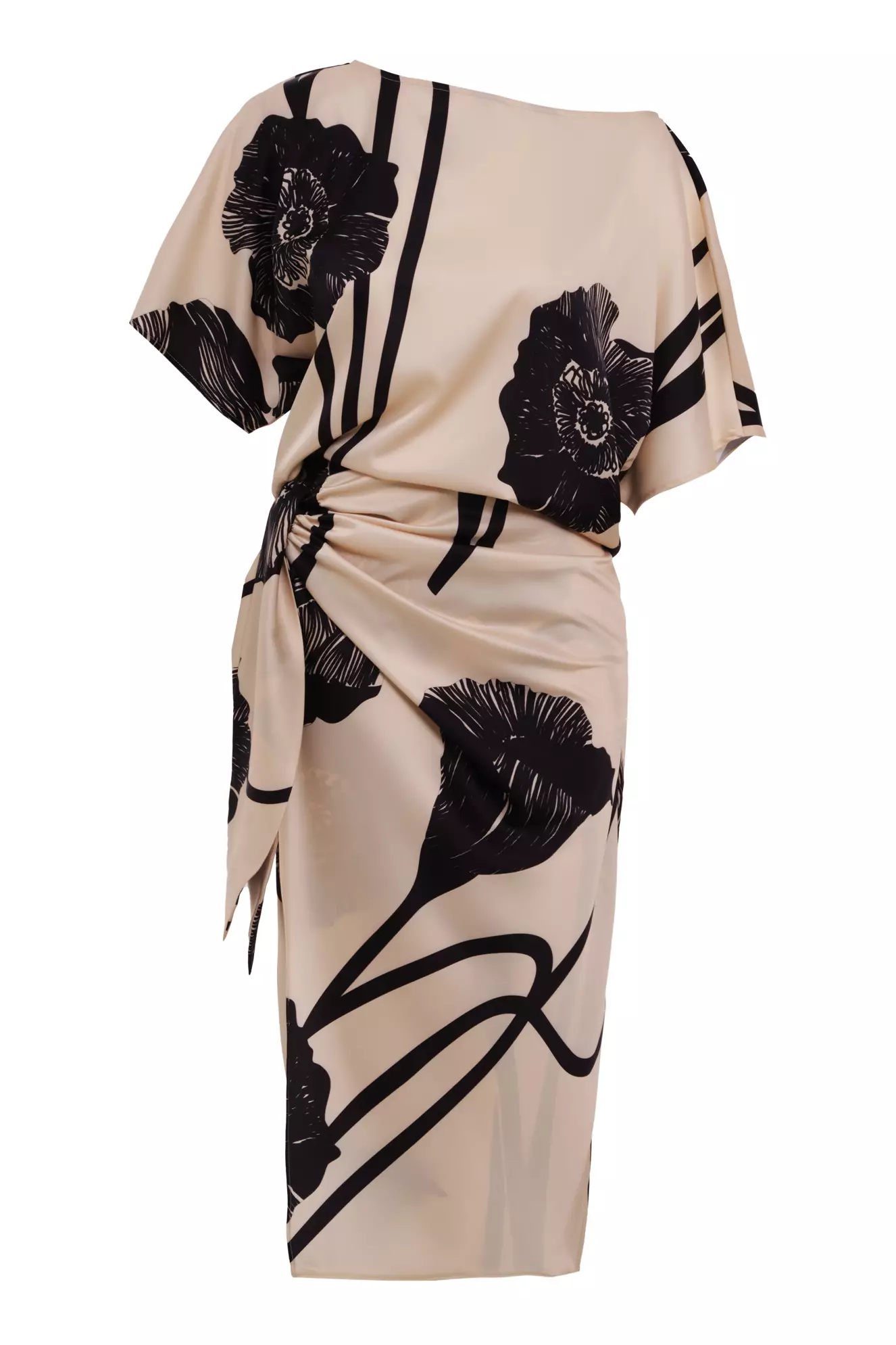 Printed Satin Short Sleeve Midi