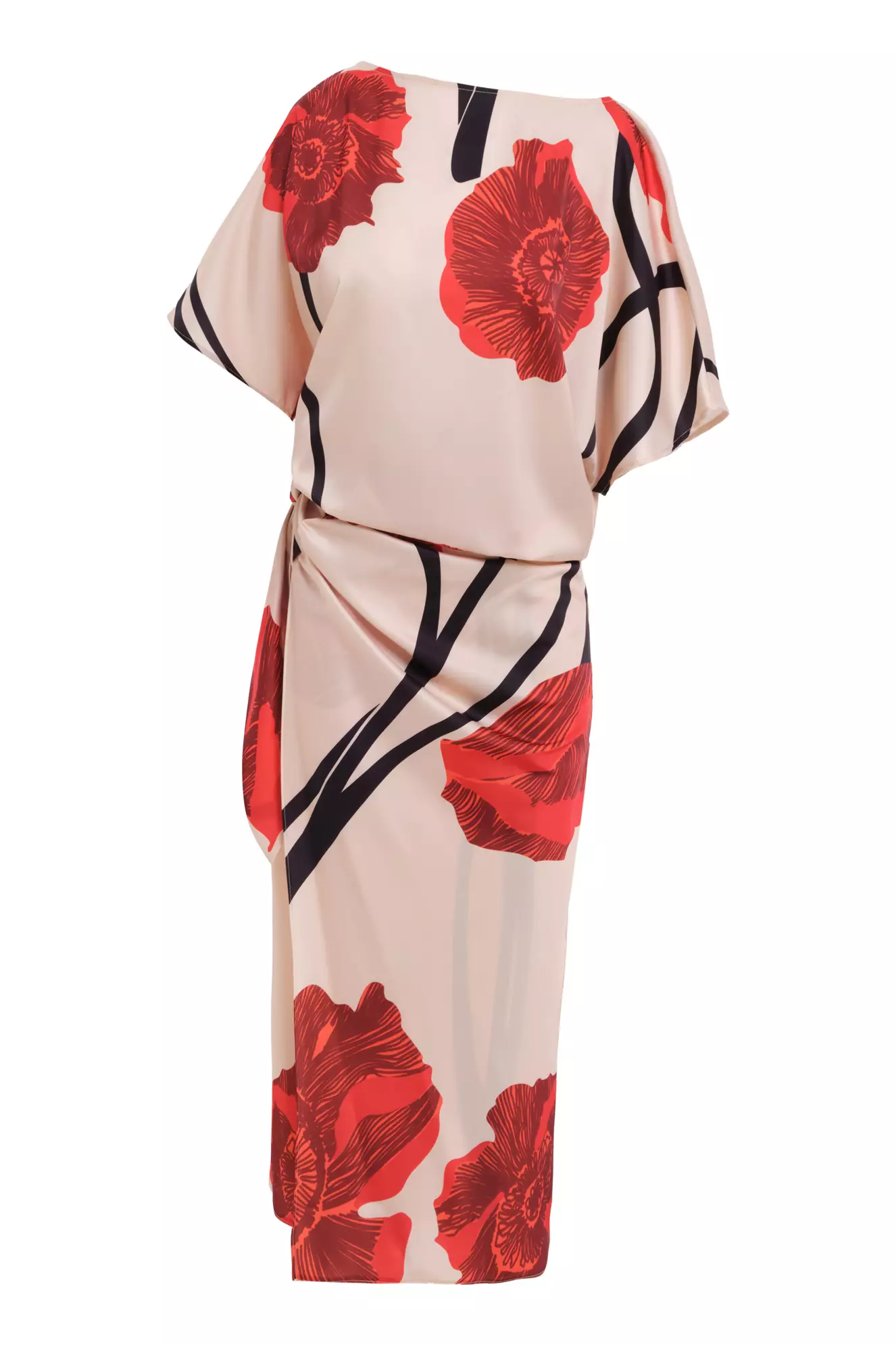Printed Satin Short Sleeve Midi