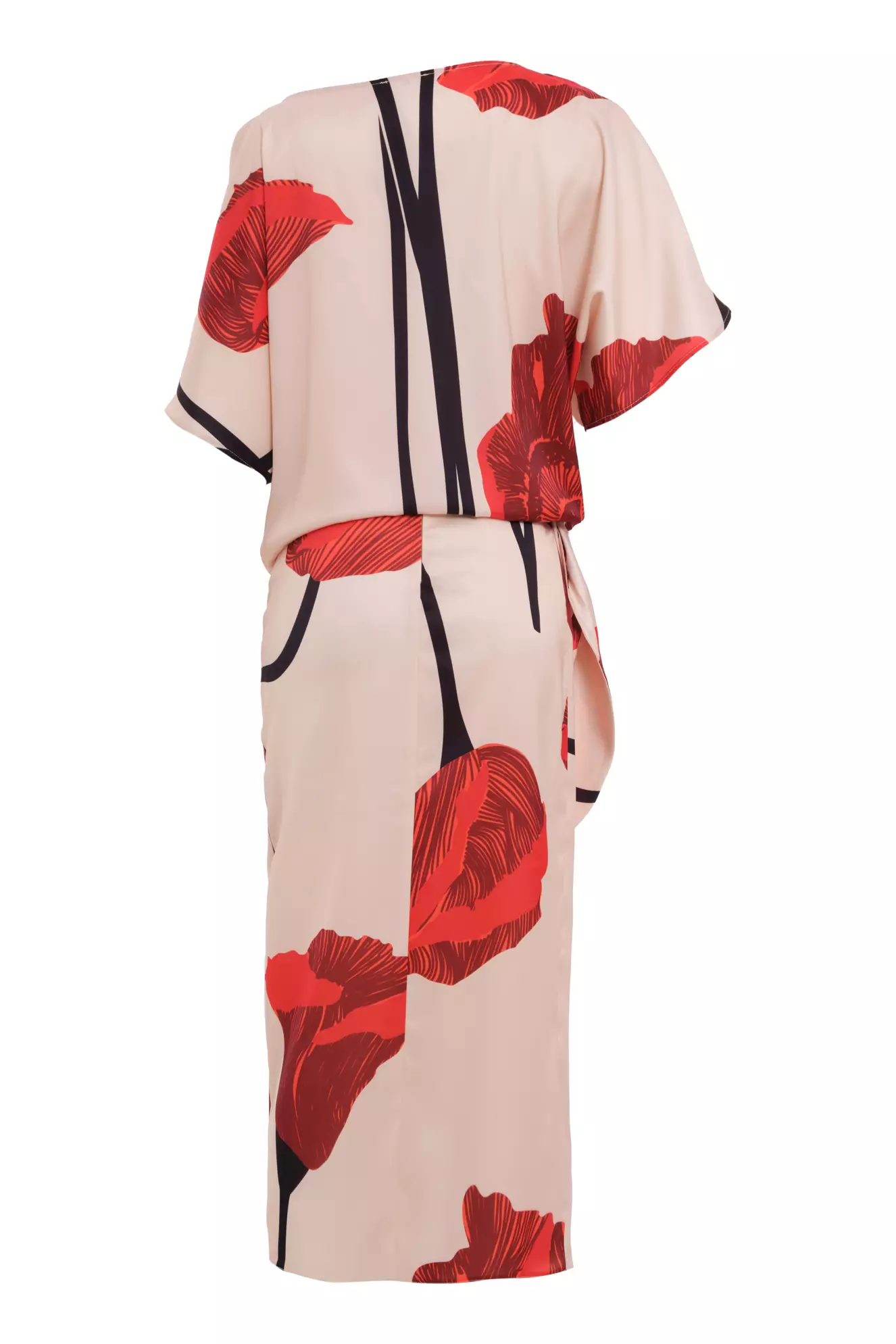 Printed Satin Short Sleeve Midi