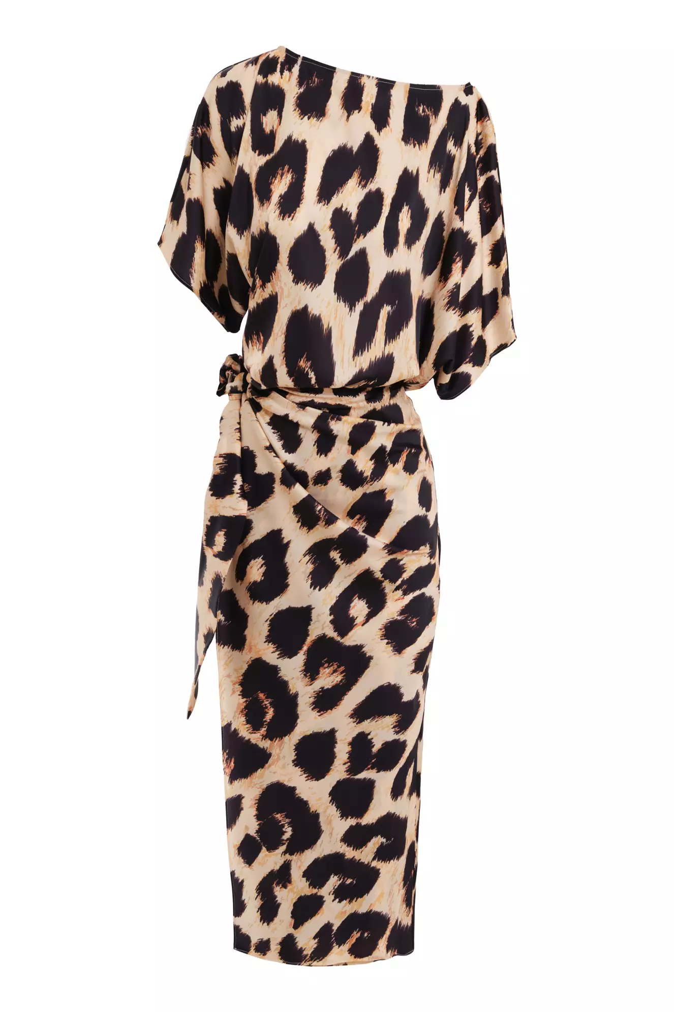 Printed Satin Short Sleeve Midi