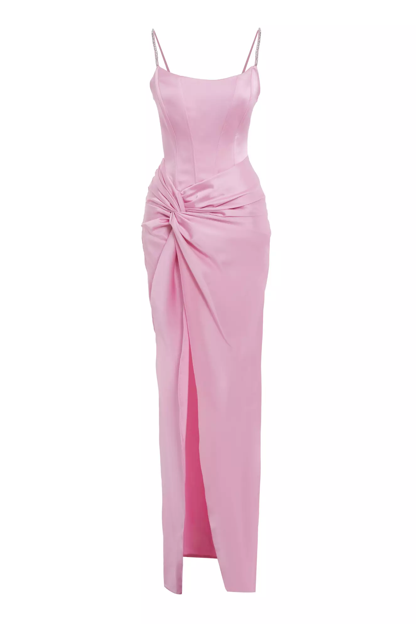 Pink Satin Sleeveless Long Dress