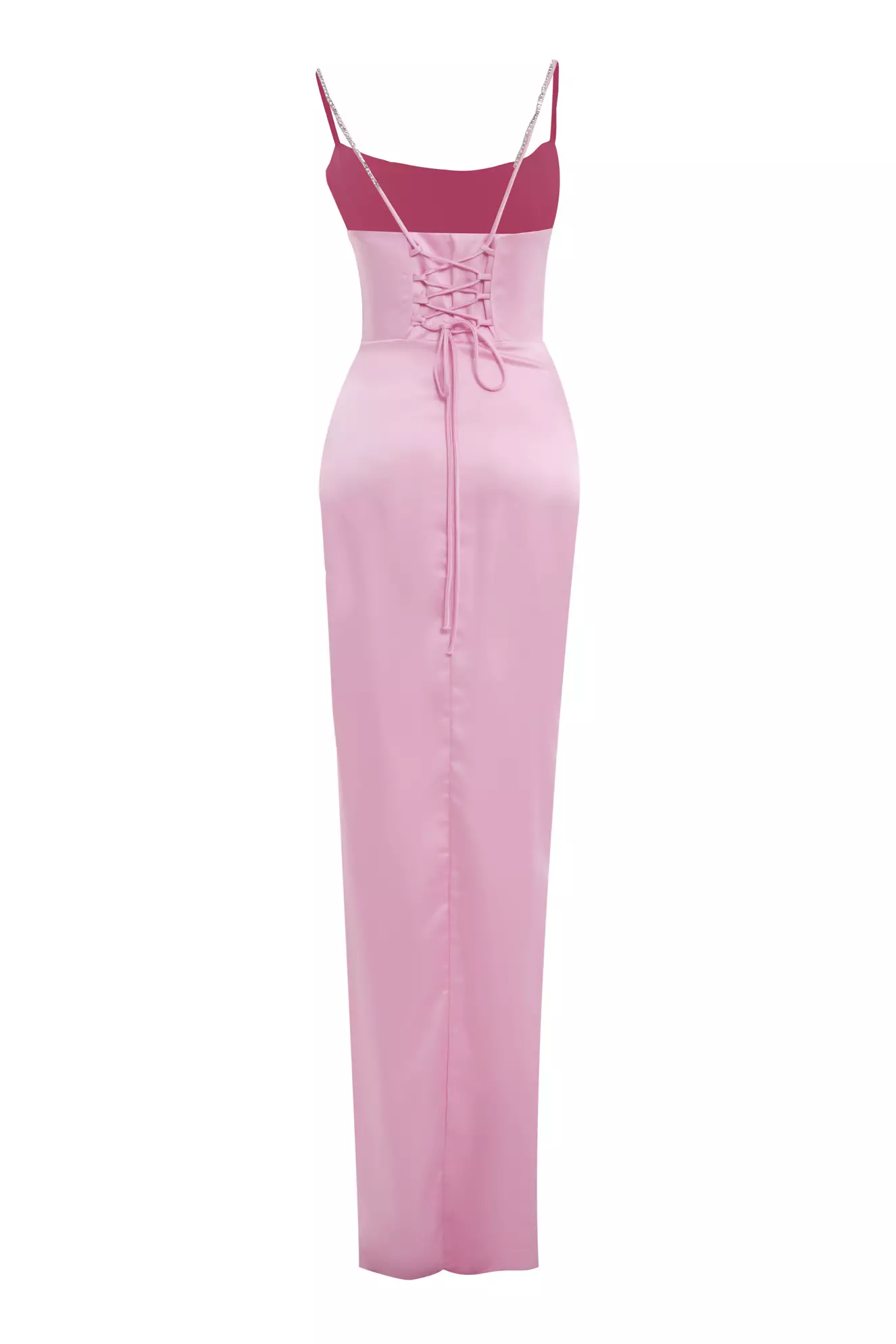 Pink Satin Sleeveless Long Dress