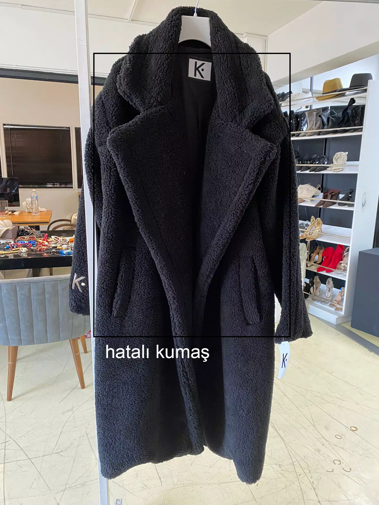 Black teddy bear long sleeve maxi coat