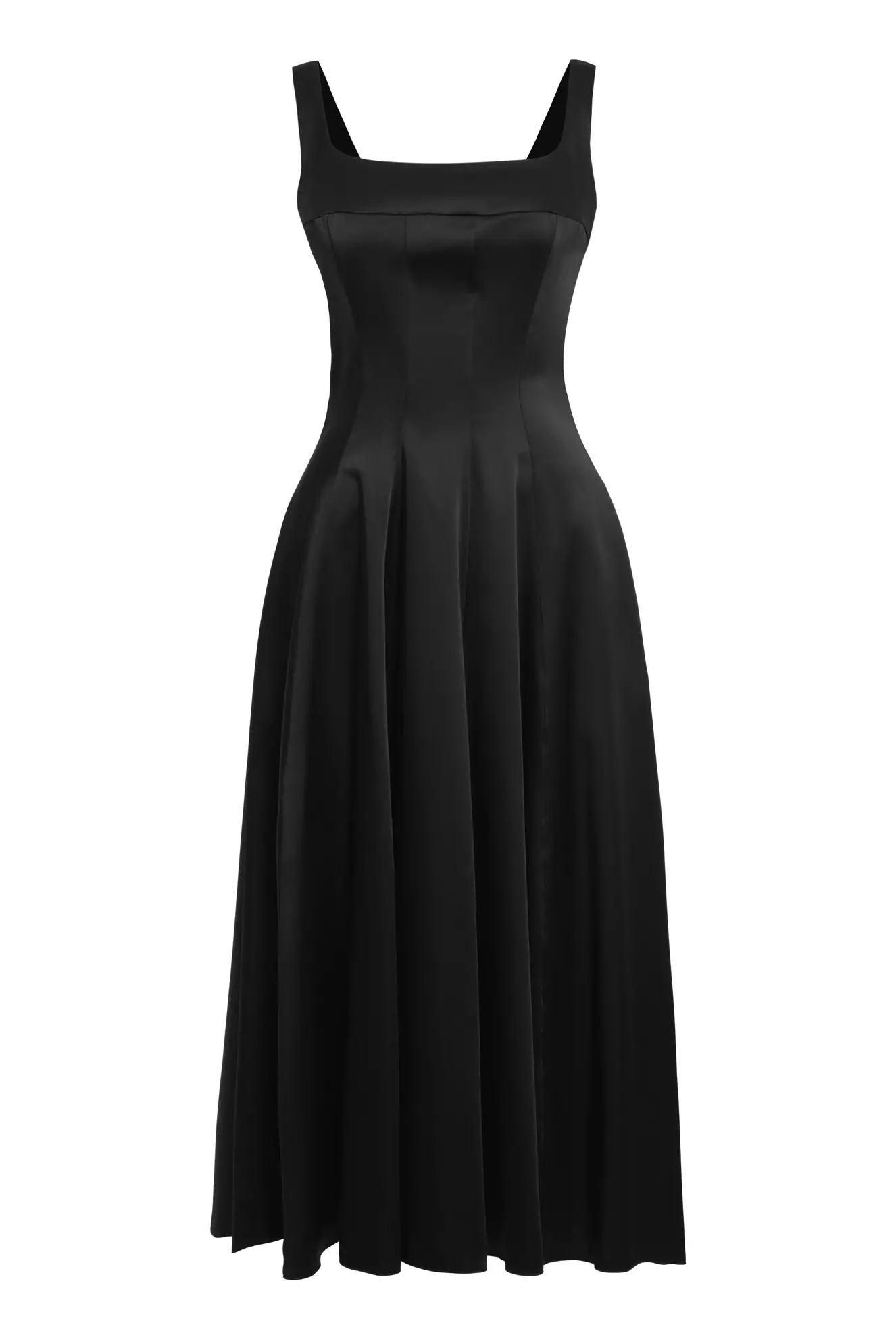 Black Satin Sleeveless Midi Dress