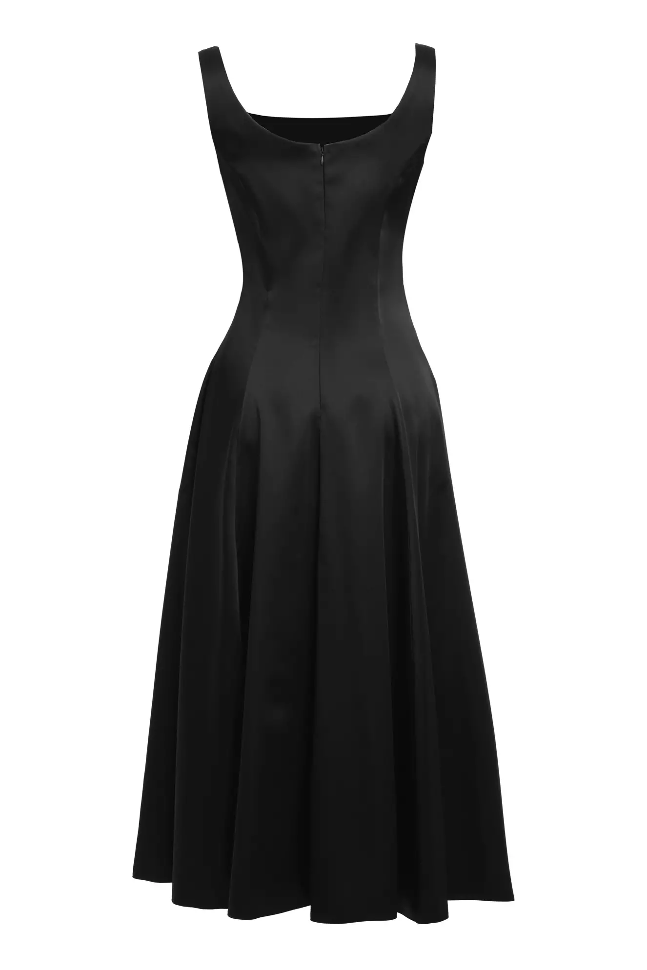 Black Satin Sleeveless Midi Dress