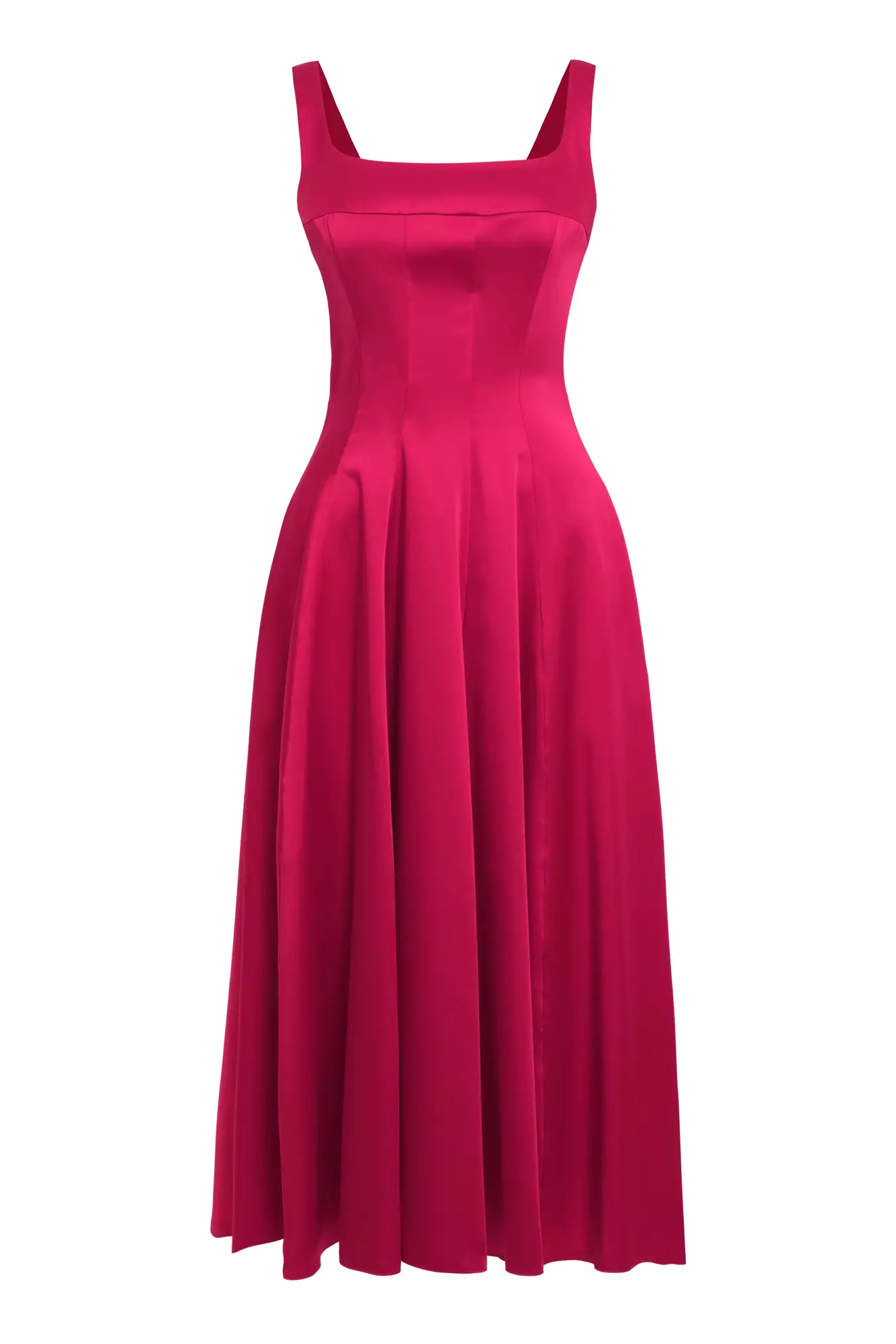 Fuchsia Satin Sleeveless Midi Dress