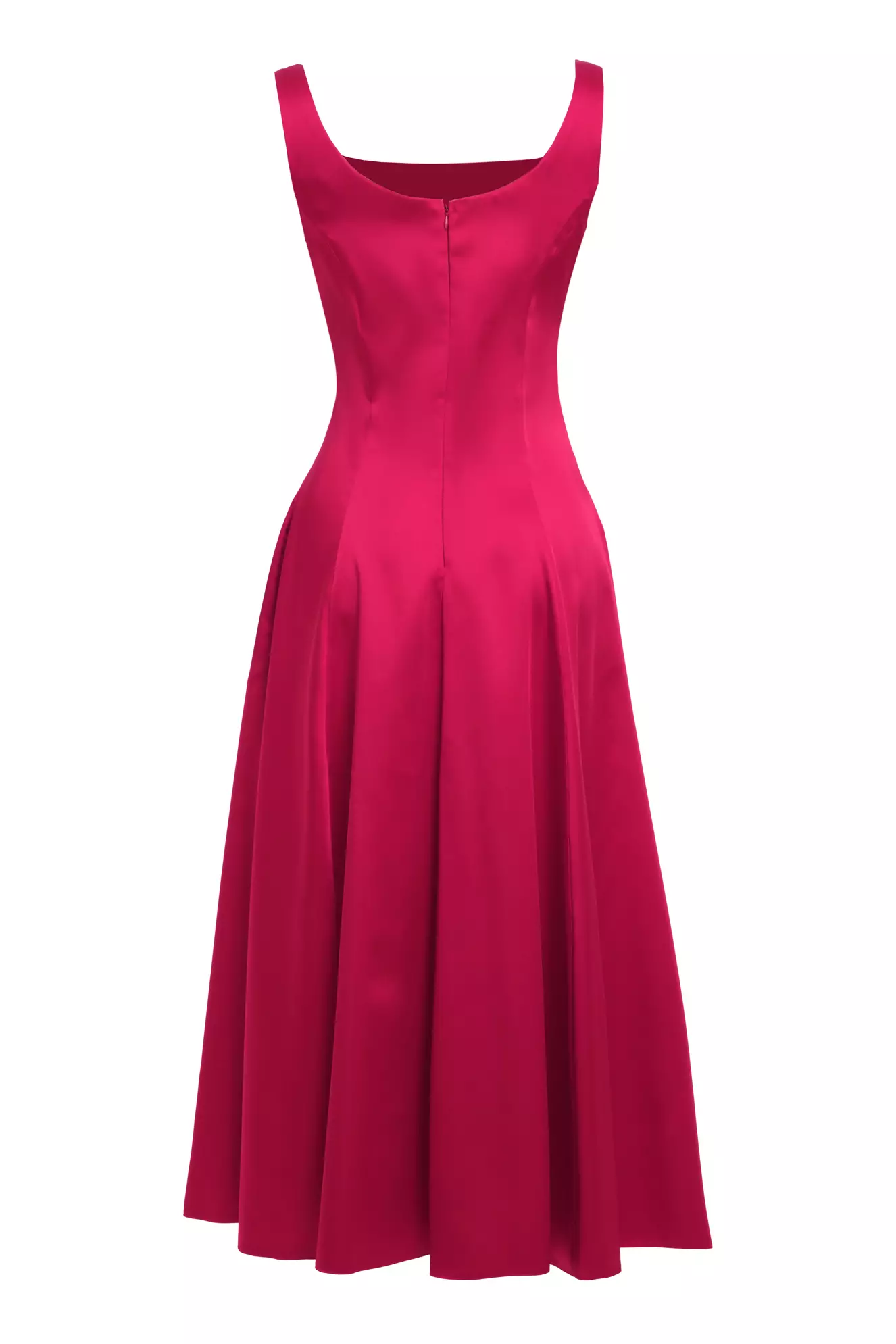 Fuchsia Satin Sleeveless Midi Dress