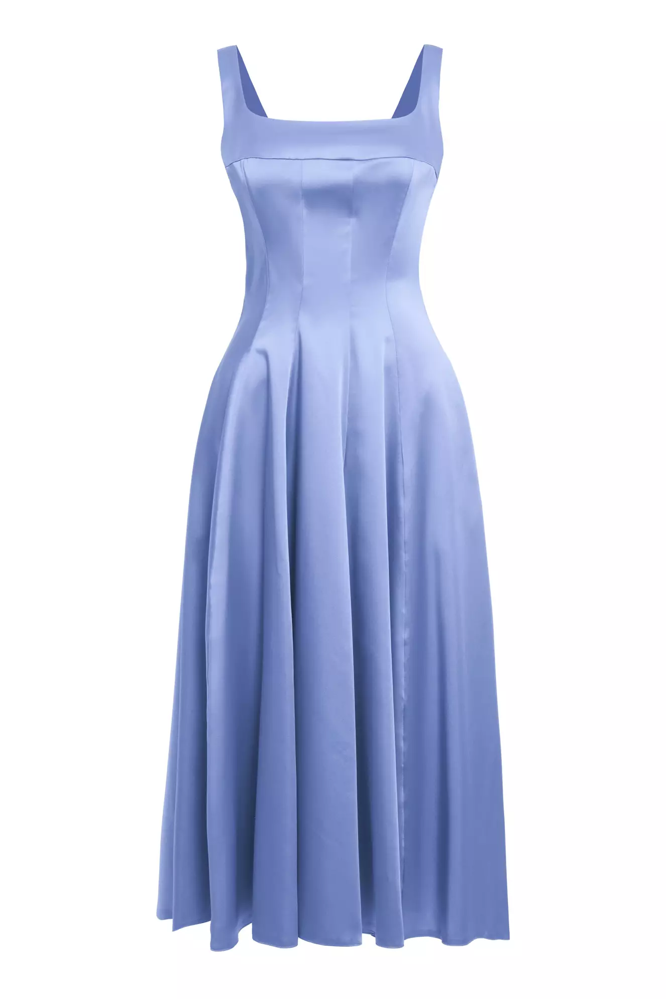 Blue Satin Sleeveless Midi Dress