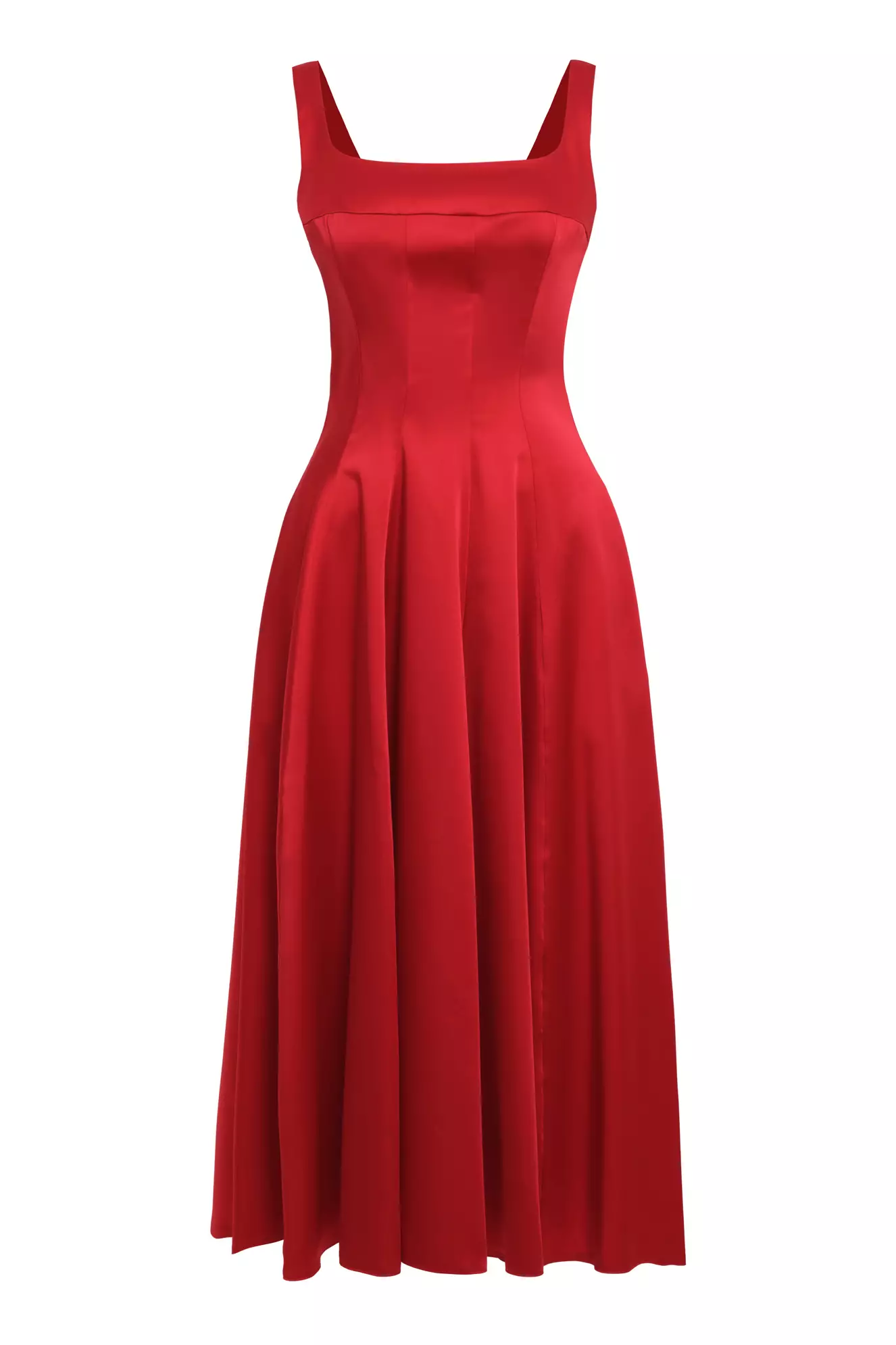 Red Satin Sleeveless Midi Dress